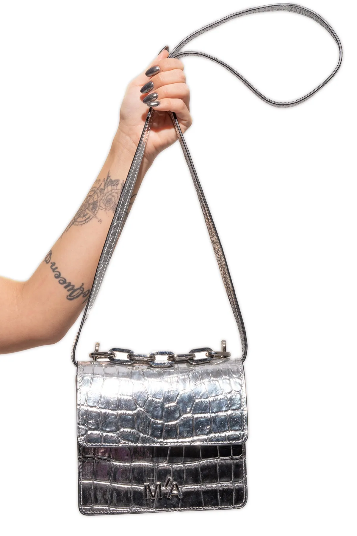 MINI CHAIN BAG IN SILVER CROCO sold by Marques ’ Almeida