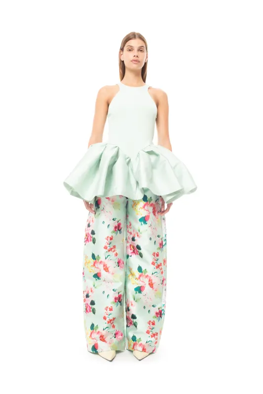LIGHT GREEN FLORAL MIKADO BOYFRIEND TROUSERS sold by Marques ’ Almeida