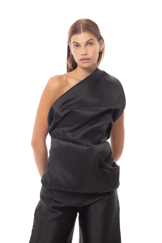 BLACK MIKADO SLEEVELESS DRAPED TOP sold by Marques ’ Almeida