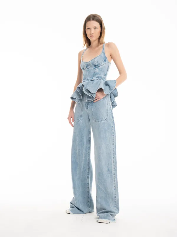 LIGHT BLUE DENIM PATCH POCKET BOYFRIEND TROUSERS sold by Marques ’ Almeida