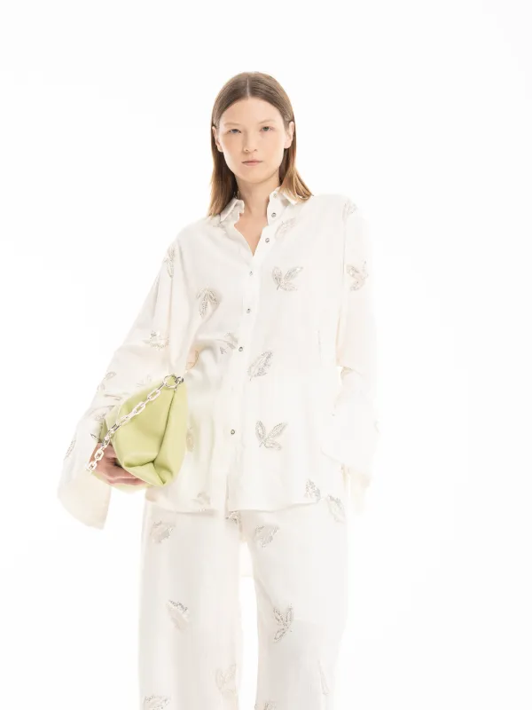 WHITE LOOSE LINEN SHIRT WITH EMBROIDERED SEQUINS sold by Marques ’ Almeida