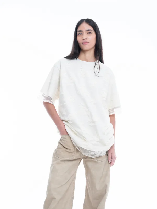 OFF-WHITE RELAXED FIT T-SHIRT WITH LACE OVERLAYER sold by Marques ’ Almeida
