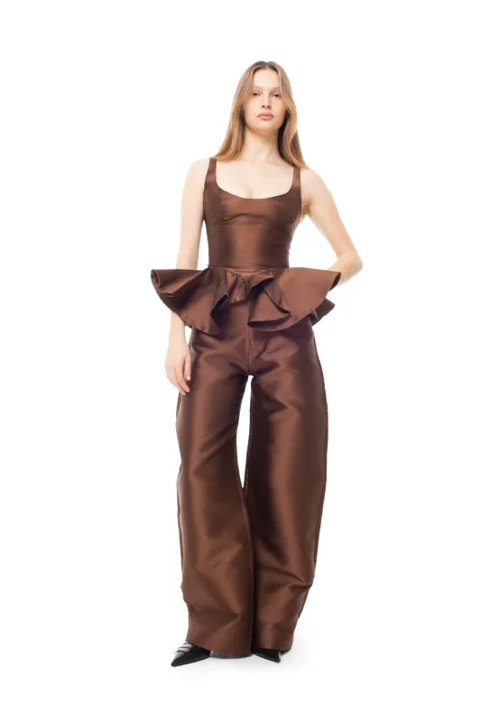 BROWN MIKADO CORSET WITH PEPLUM made by Marques ’ Almeida