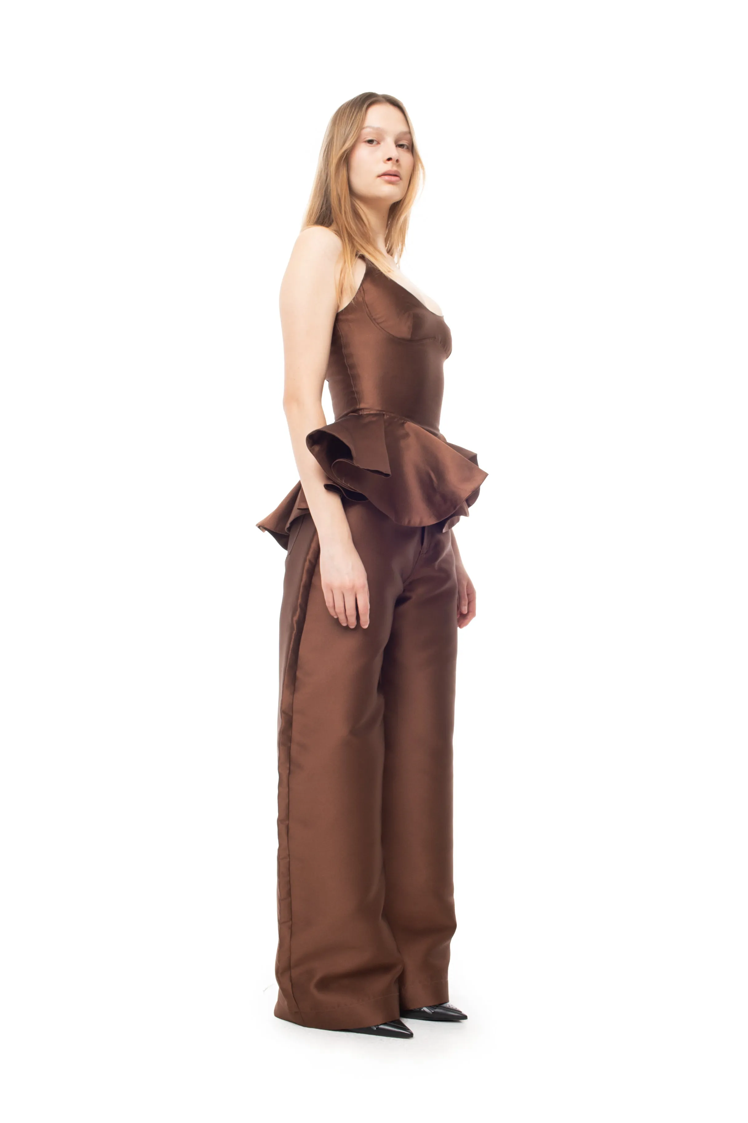 BROWN MIKADO CORSET WITH PEPLUM sold by Marques ’ Almeida product image thumbnail 3