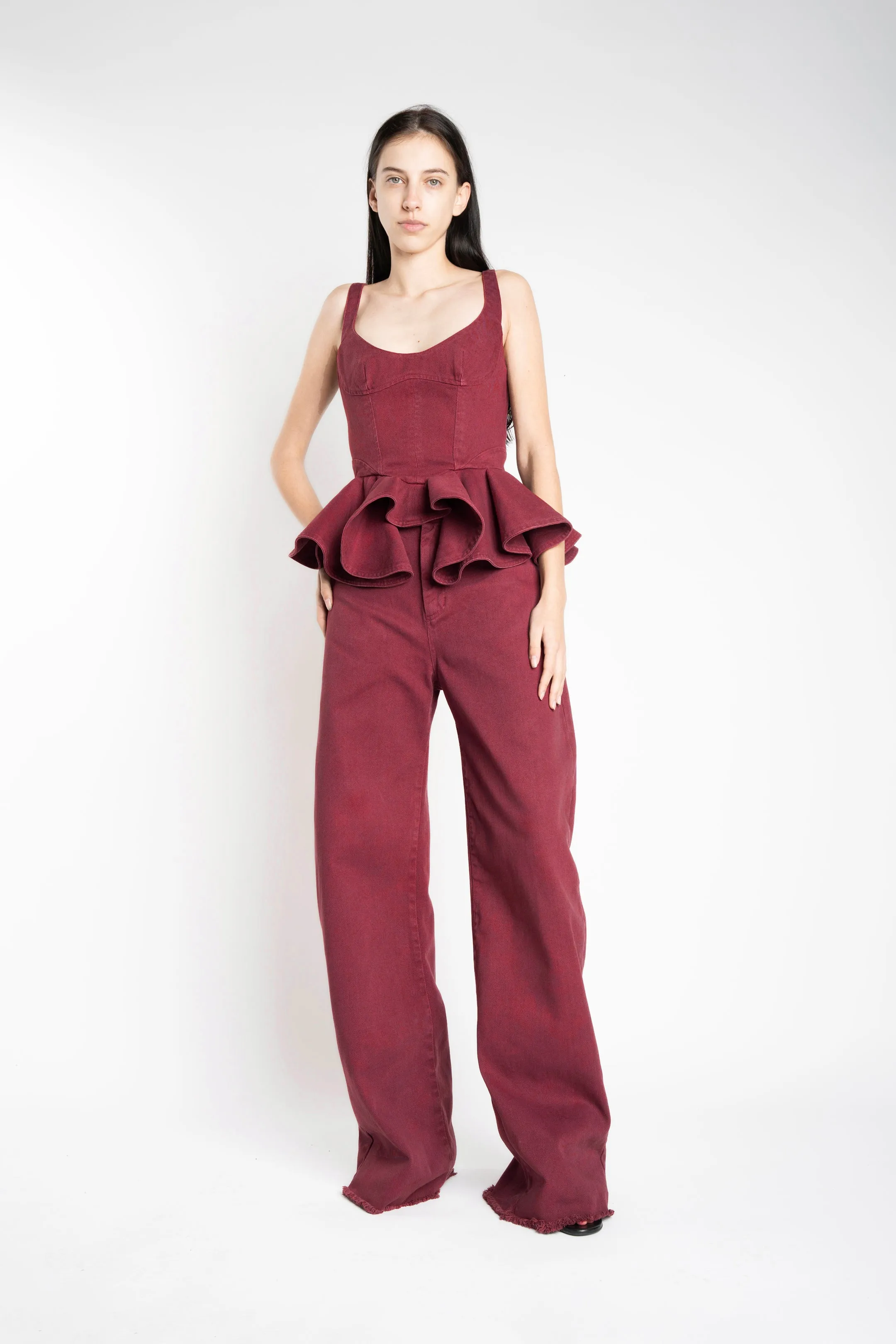 BURGUNDY DRILL CORSET WITH PEPLUM sold by Marques ’ Almeida product image thumbnail 4