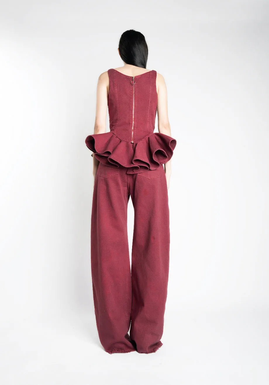 BURGUNDY DRILL CORSET WITH PEPLUM sold by Marques ’ Almeida product image thumbnail 2