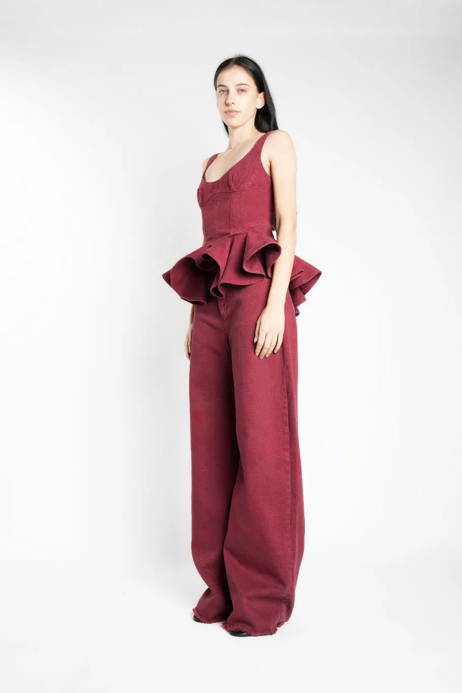 BURGUNDY DRILL CORSET WITH PEPLUM sold by Marques ’ Almeida product image thumbnail 5