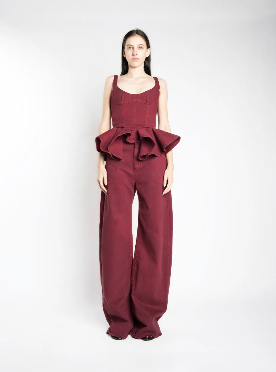 BURGUNDY DRILL CORSET WITH PEPLUM sold by Marques ’ Almeida product image thumbnail 3