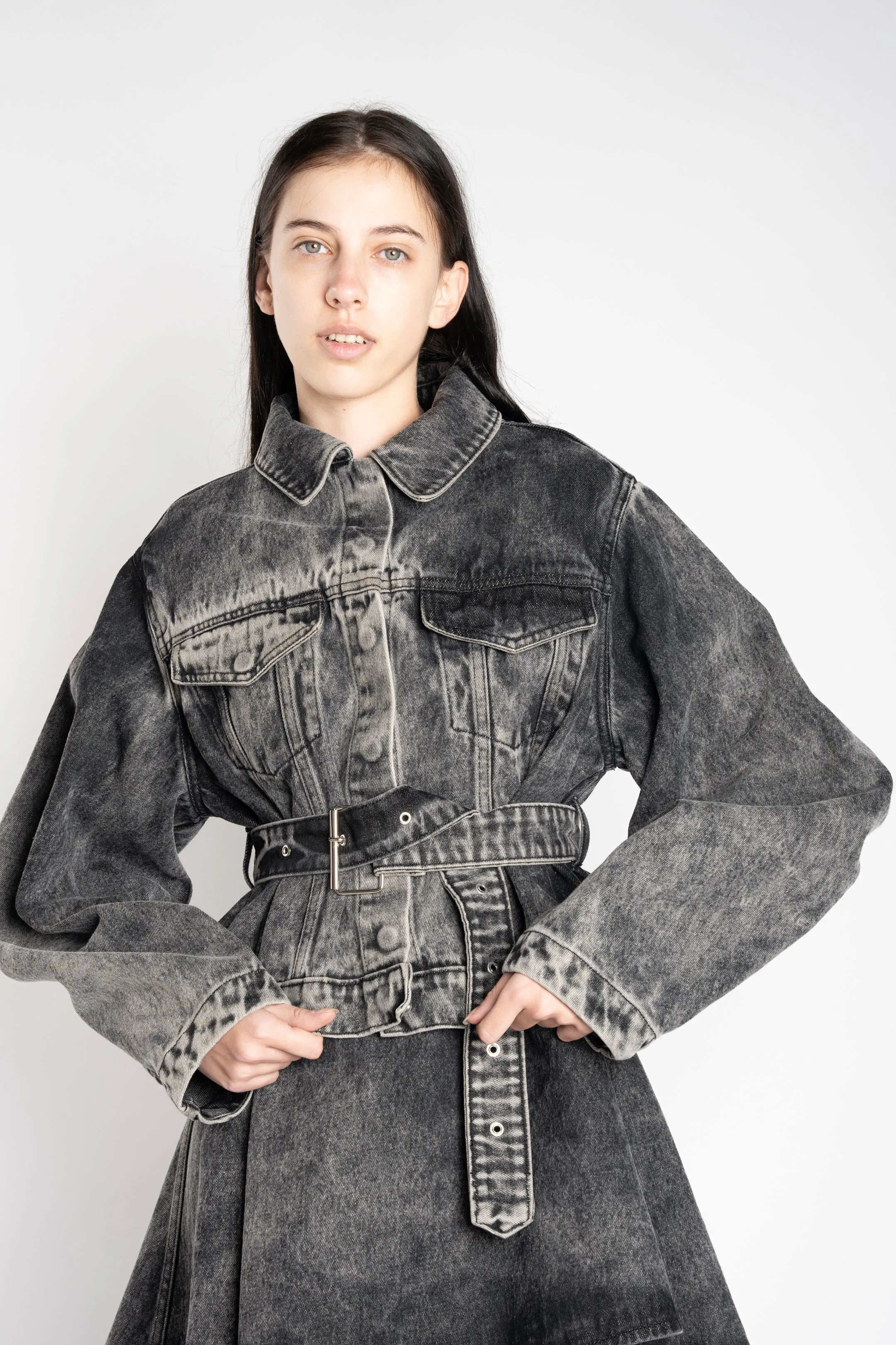 BLACK ACID WASH DENIM TRUCKER JACKET sold by Marques ’ Almeida product image thumbnail 4