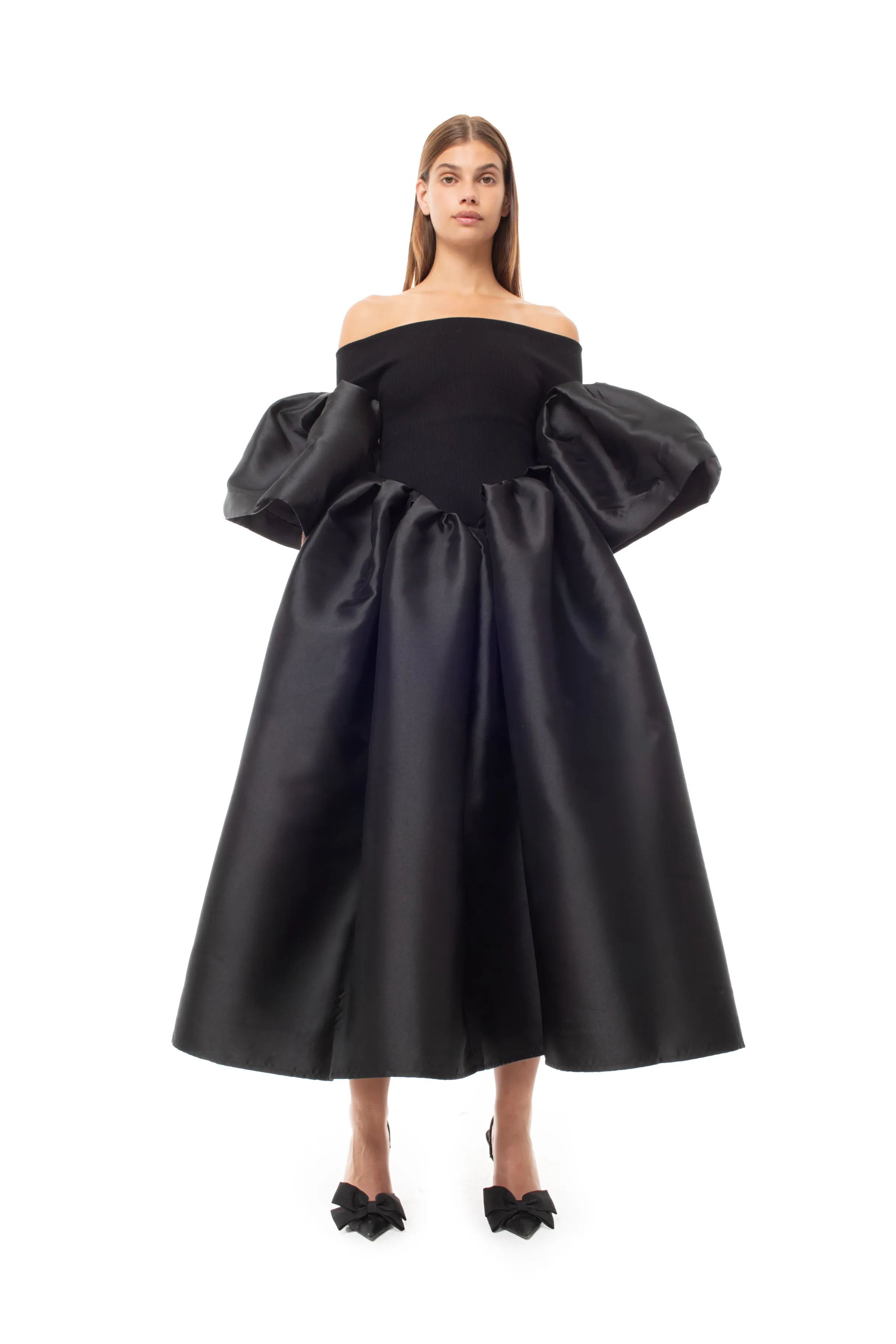 BLACK OFF SHOULDER PUFF SLEEVE DRESS sold by Marques ’ Almeida
