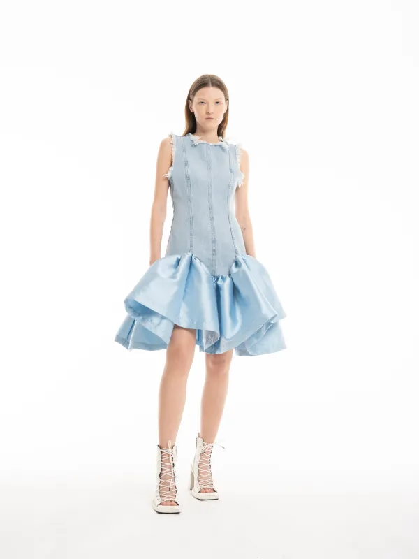 LIGHT BLUE DENIM DRESS WITH MIKADO HEM sold by Marques ’ Almeida