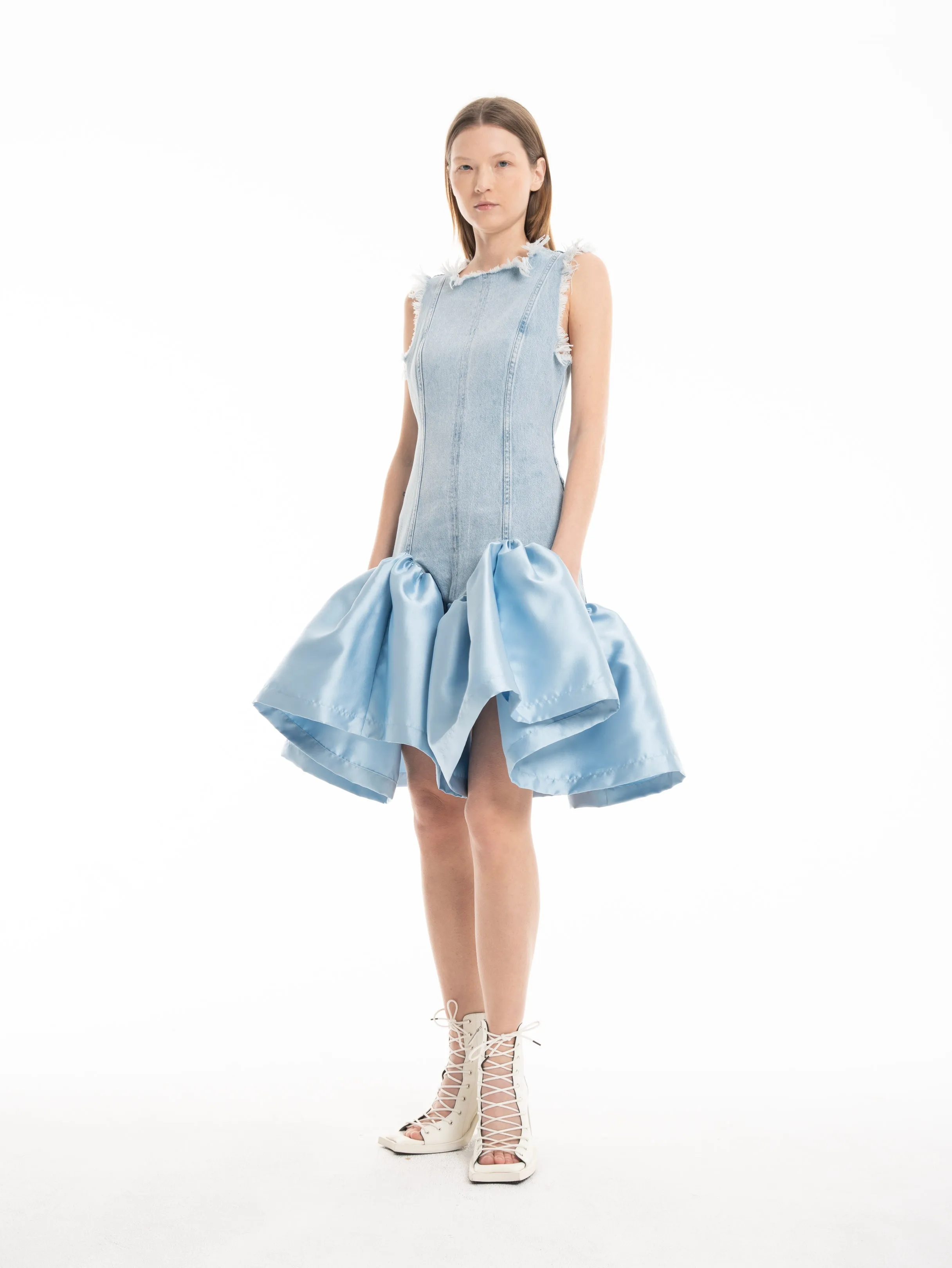LIGHT BLUE DENIM DRESS WITH MIKADO HEM sold by Marques ’ Almeida product image thumbnail 4