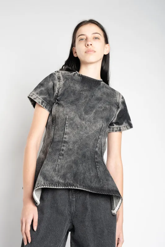 BLACK ACID WASH DENIM T-SHIRT made by Marques ’ Almeida