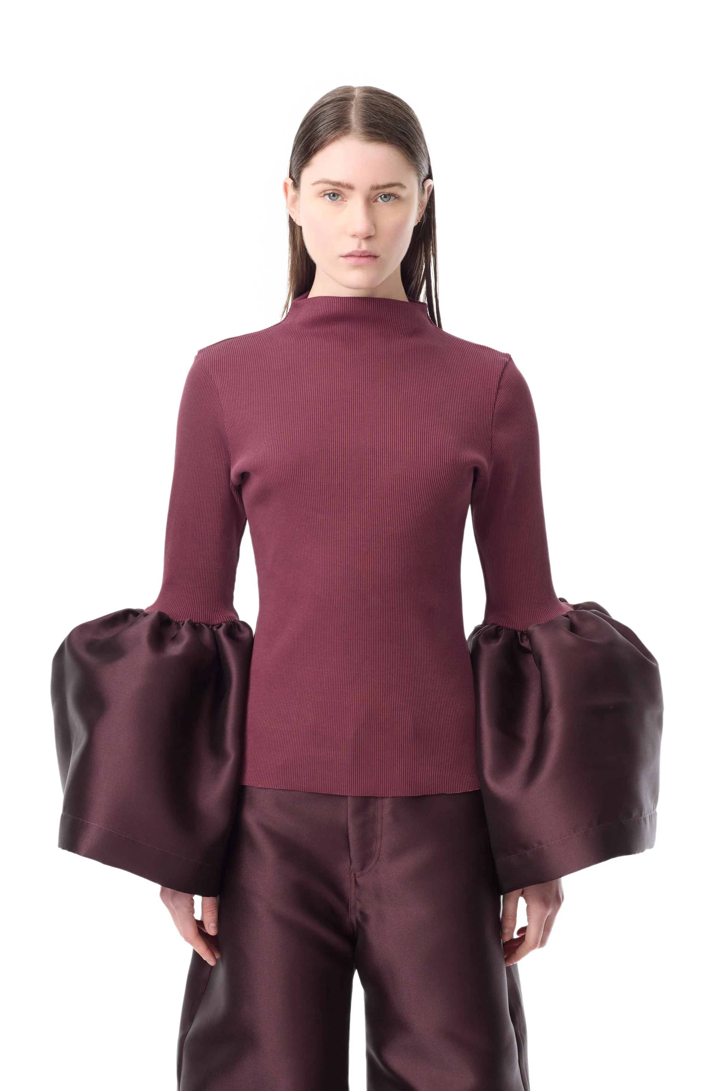 BURGUNDY TURTLENECK PUFF SLEEVE TOP sold by Marques ’ Almeida