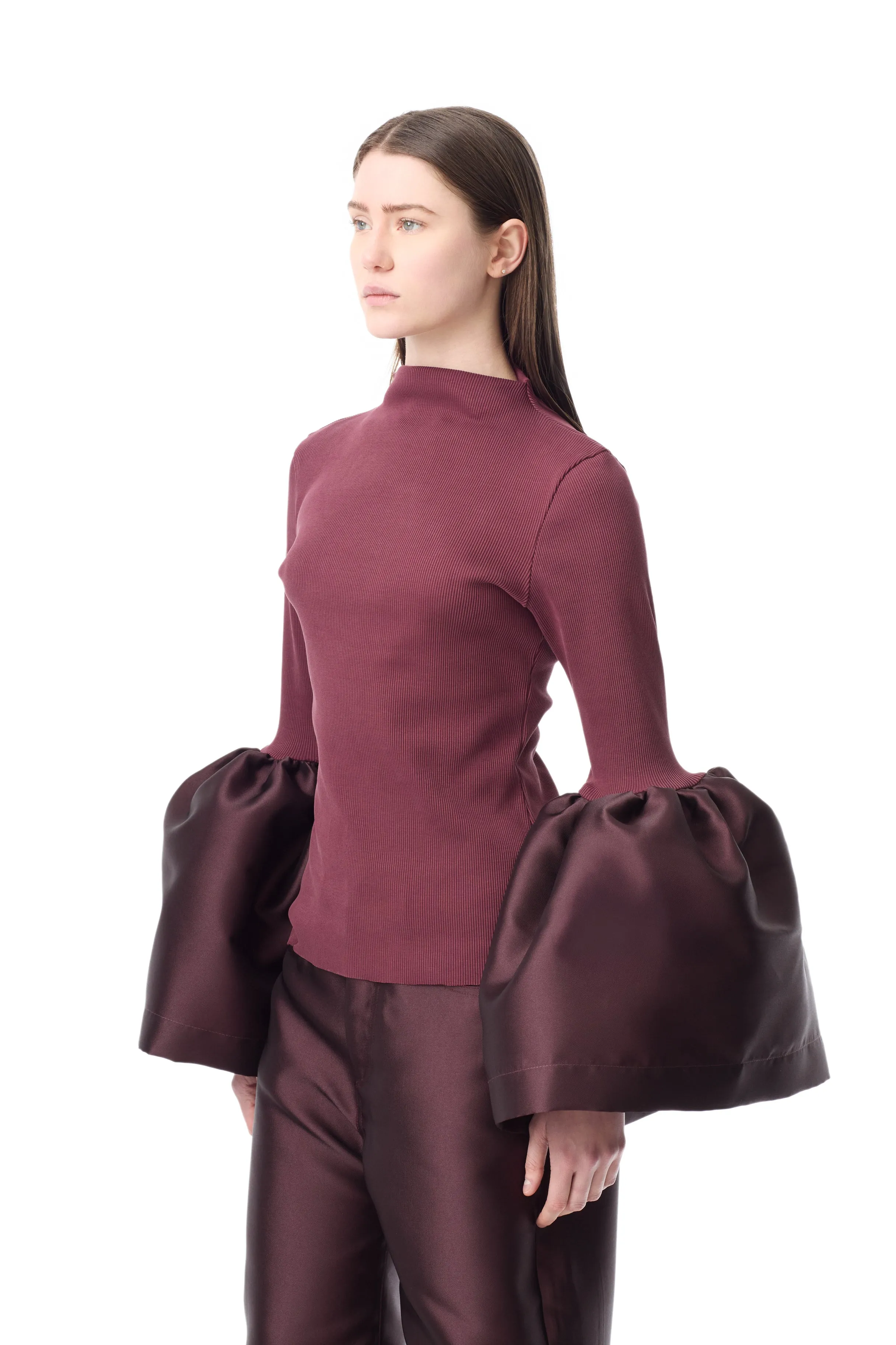 BURGUNDY TURTLENECK PUFF SLEEVE TOP sold by Marques ’ Almeida product image thumbnail 5