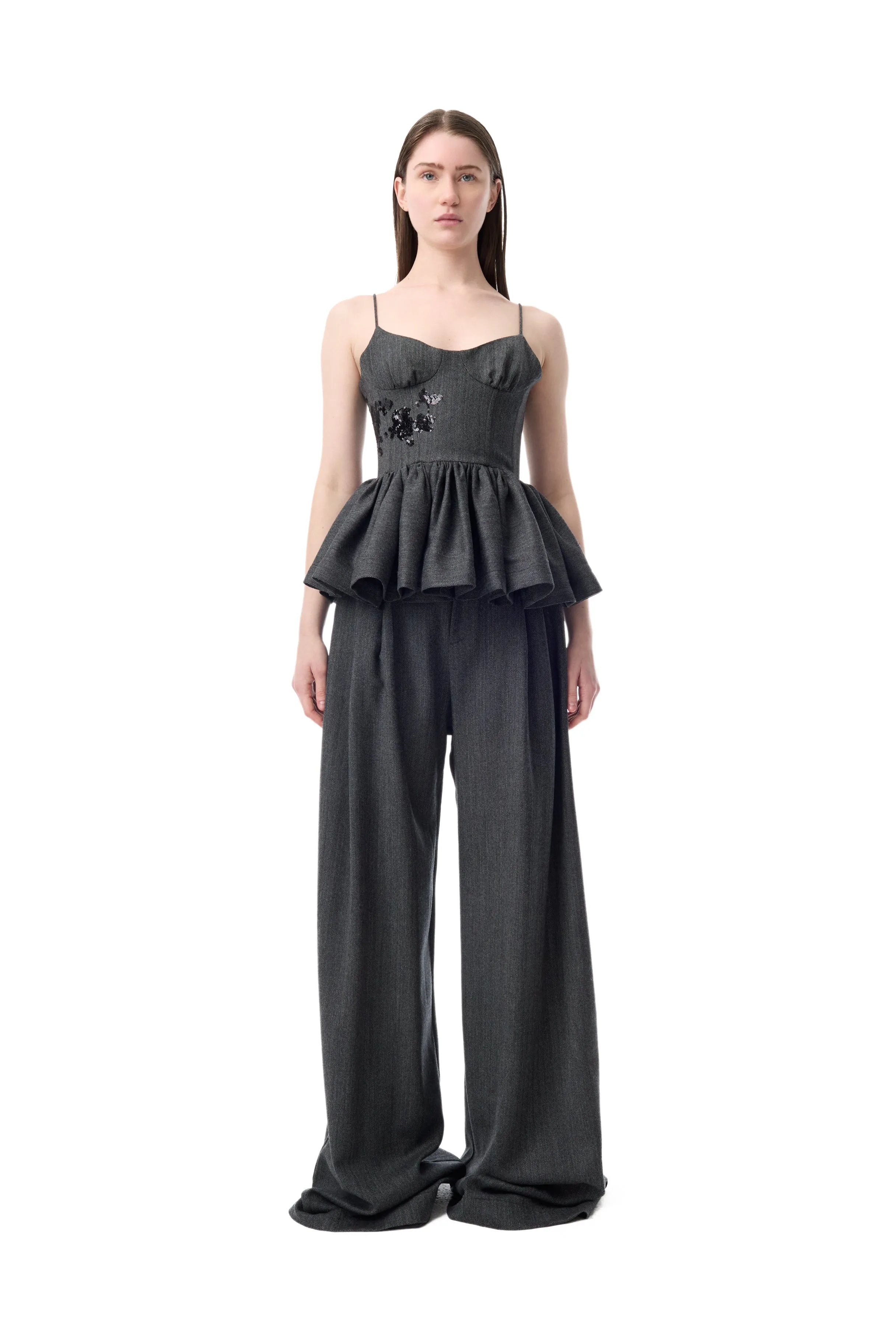 GREY PINSTRIPE WOOL PLEATED TROUSERS sold by Marques ’ Almeida