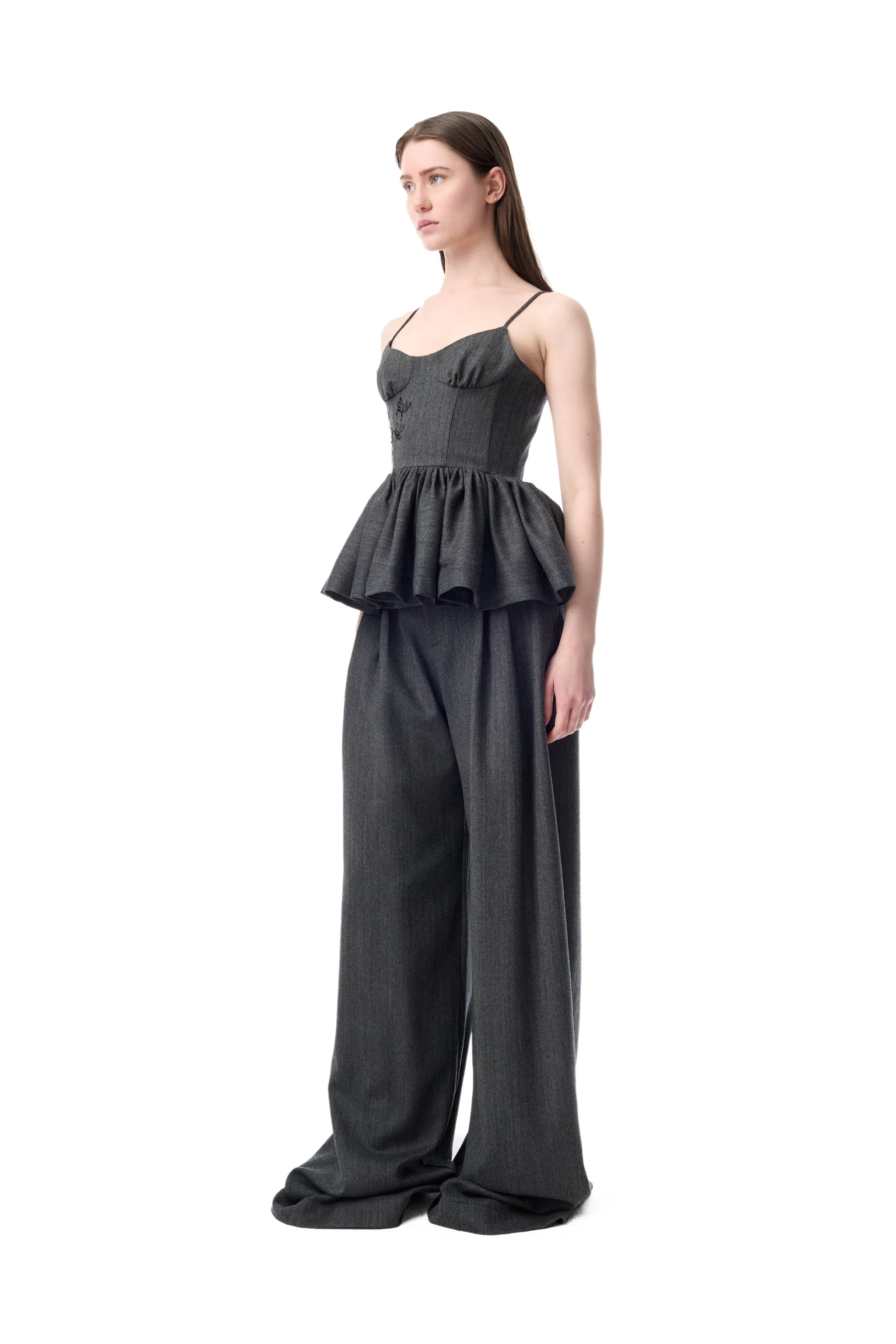 GREY PINSTRIPE WOOL PLEATED TROUSERS sold by Marques ’ Almeida product image thumbnail 4