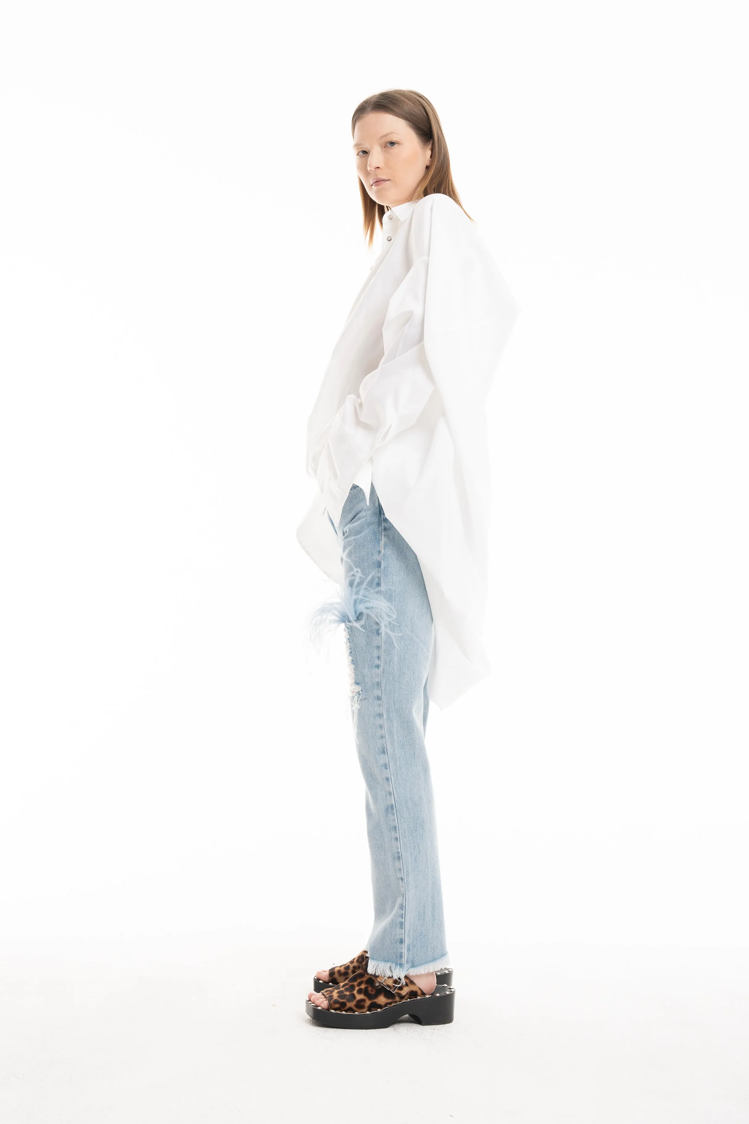 LIGHT BLUE DENIM RIP FEATHER TROUSERS sold by Marques ’ Almeida product image thumbnail 4