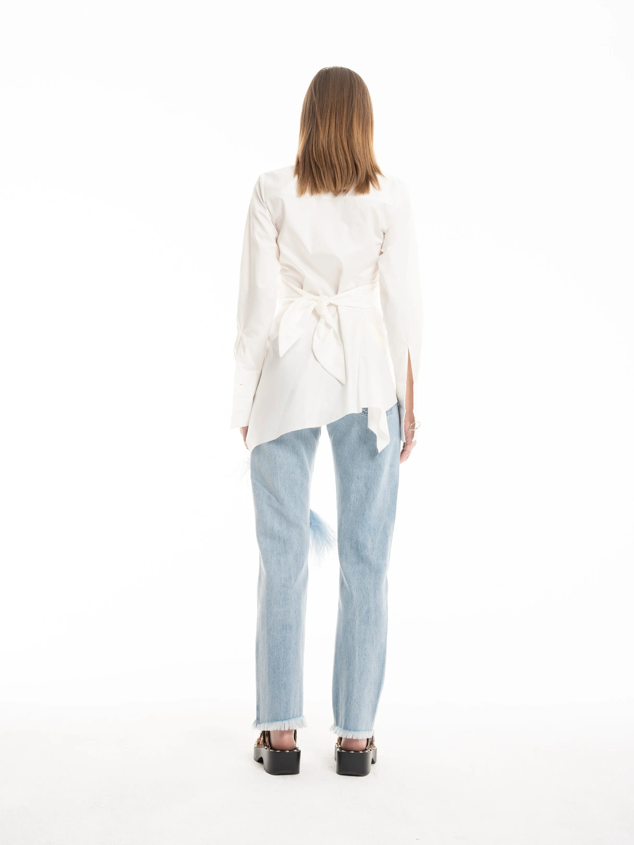 LIGHT BLUE DENIM RIP FEATHER TROUSERS sold by Marques ’ Almeida product image thumbnail 2
