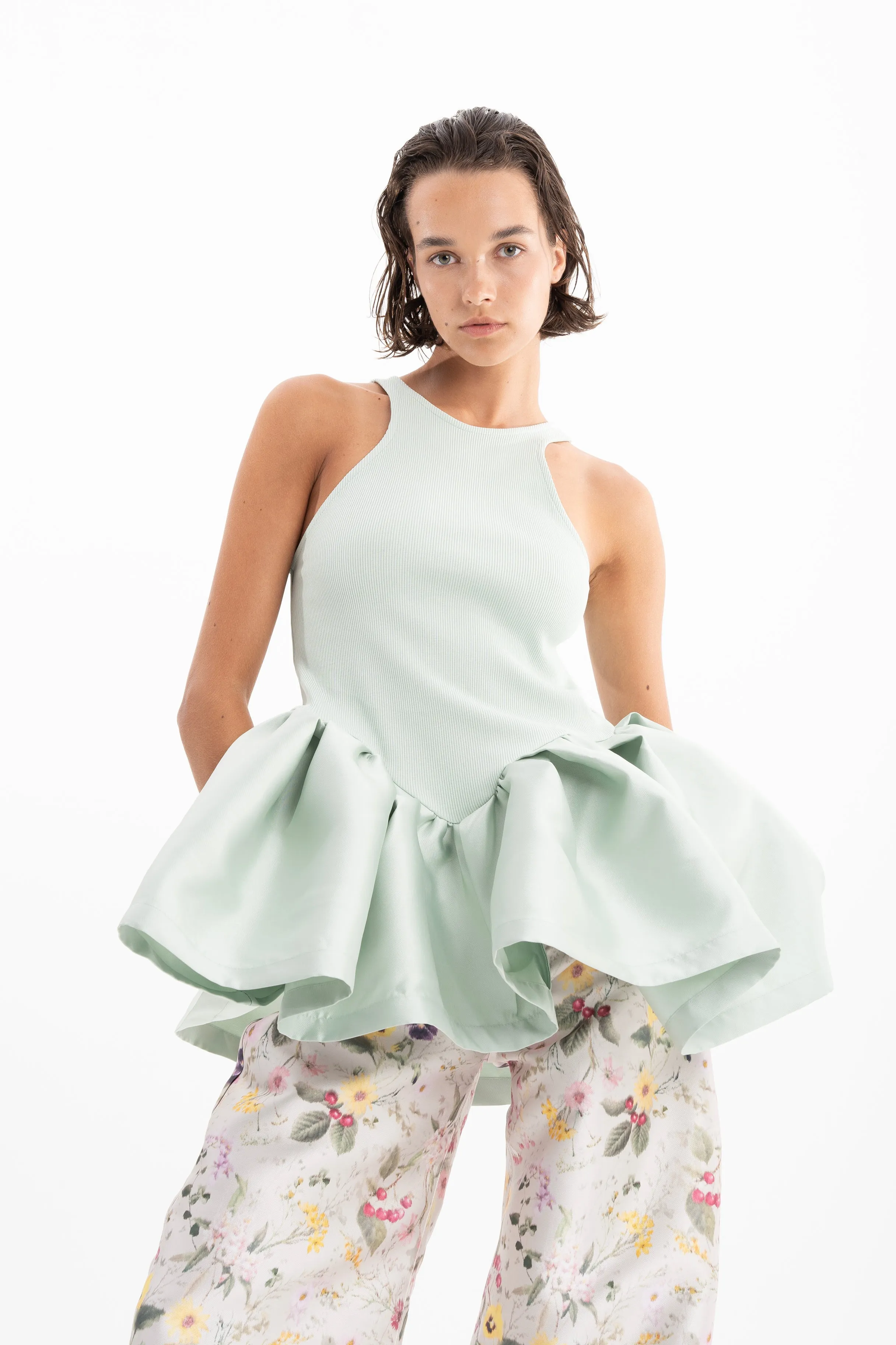 LIGHT GREEN PEPLUM TANK TOP sold by Marques ’ Almeida