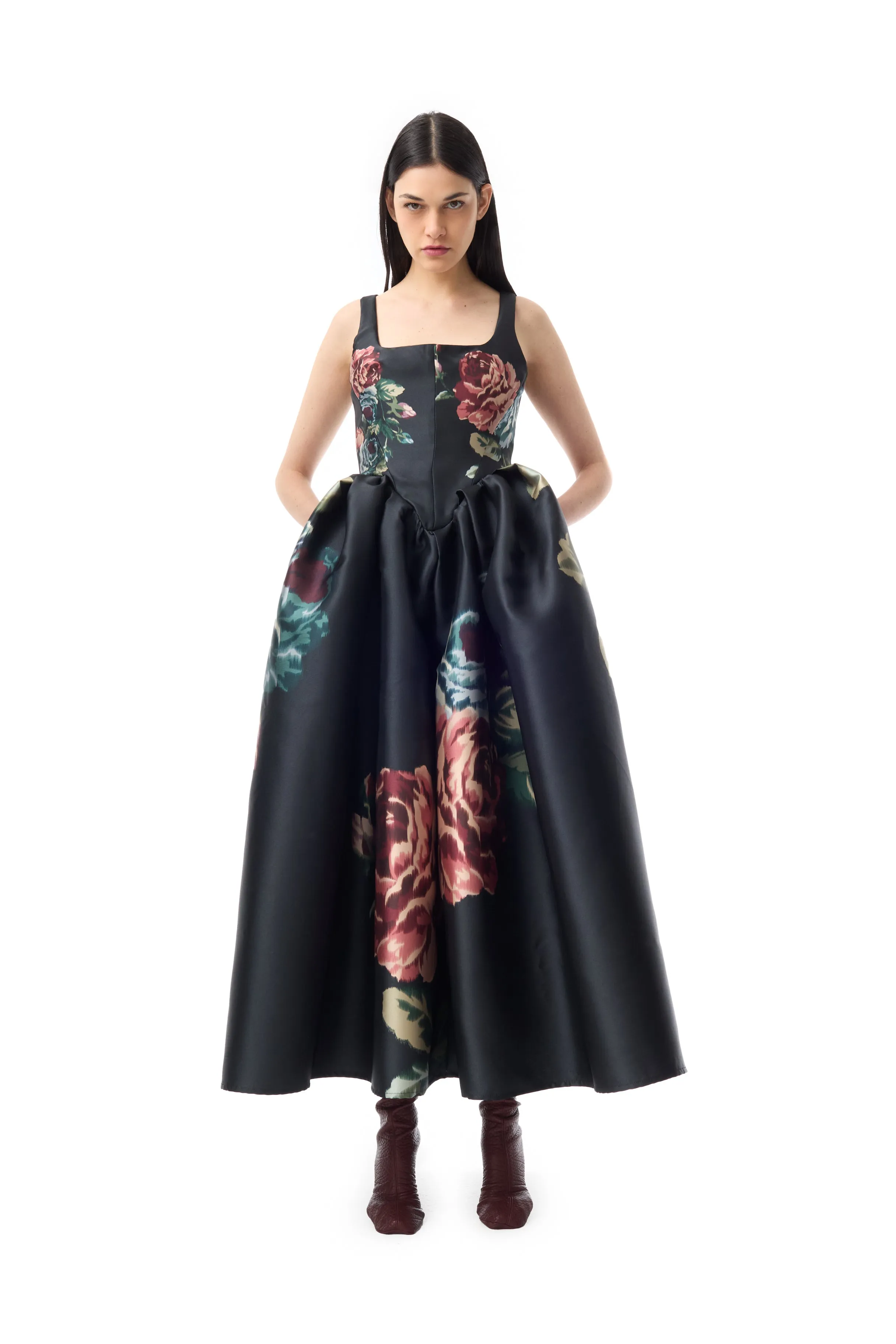 BLACK FLOWER PRINTED PRINCESS DRESS sold by Marques ’ Almeida