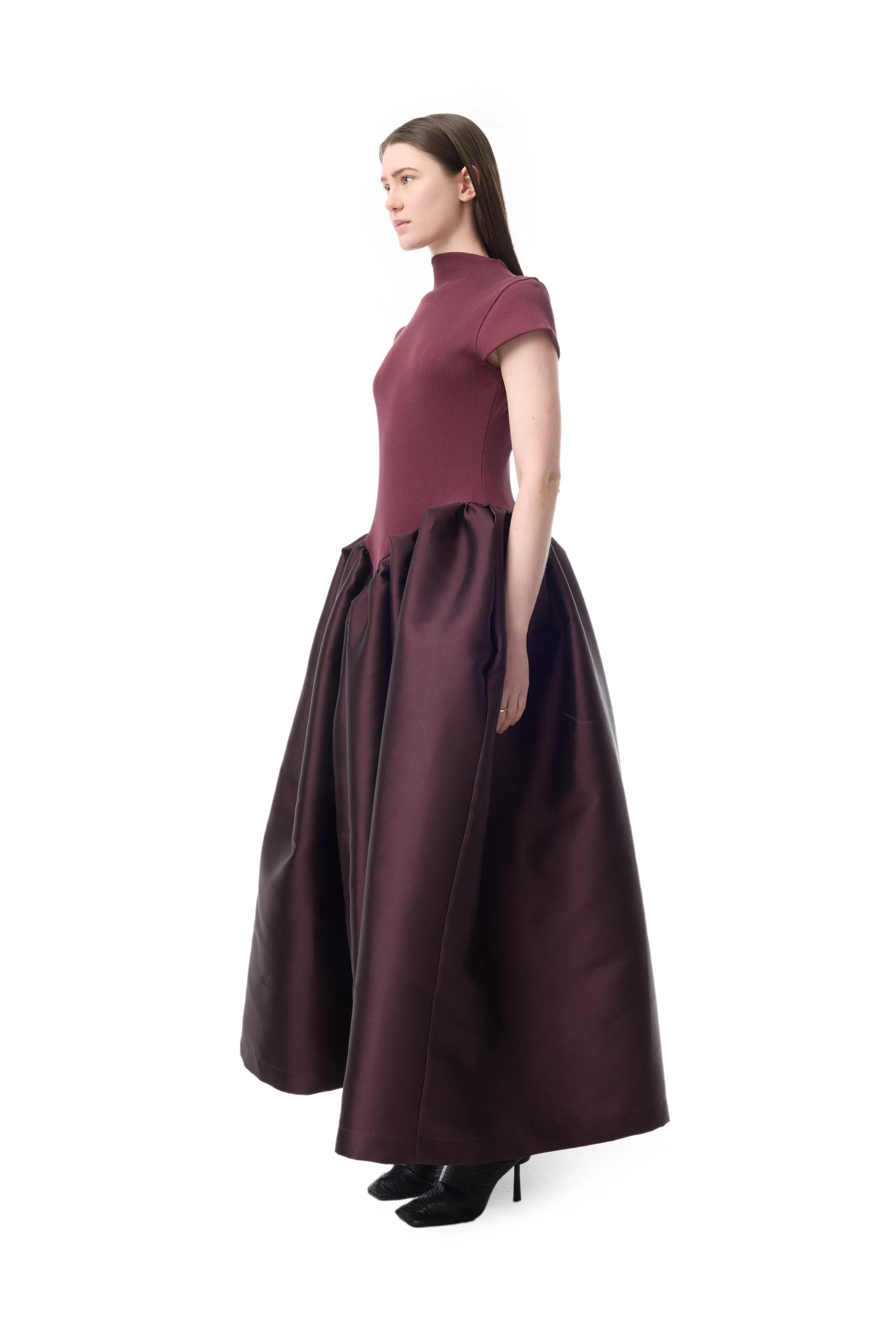 BURGUNDY CAP SLEEVE DRESS WITH LONG PUFF SKIRT sold by Marques ’ Almeida product image thumbnail 4