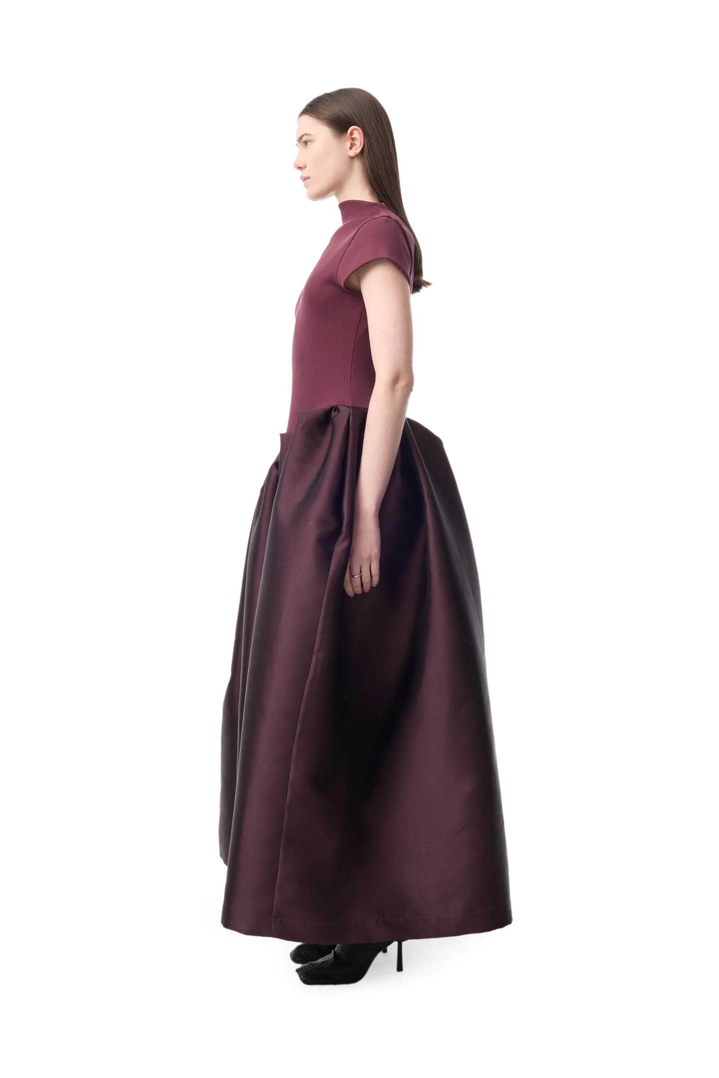 BURGUNDY CAP SLEEVE DRESS WITH LONG PUFF SKIRT sold by Marques ’ Almeida product image thumbnail 5