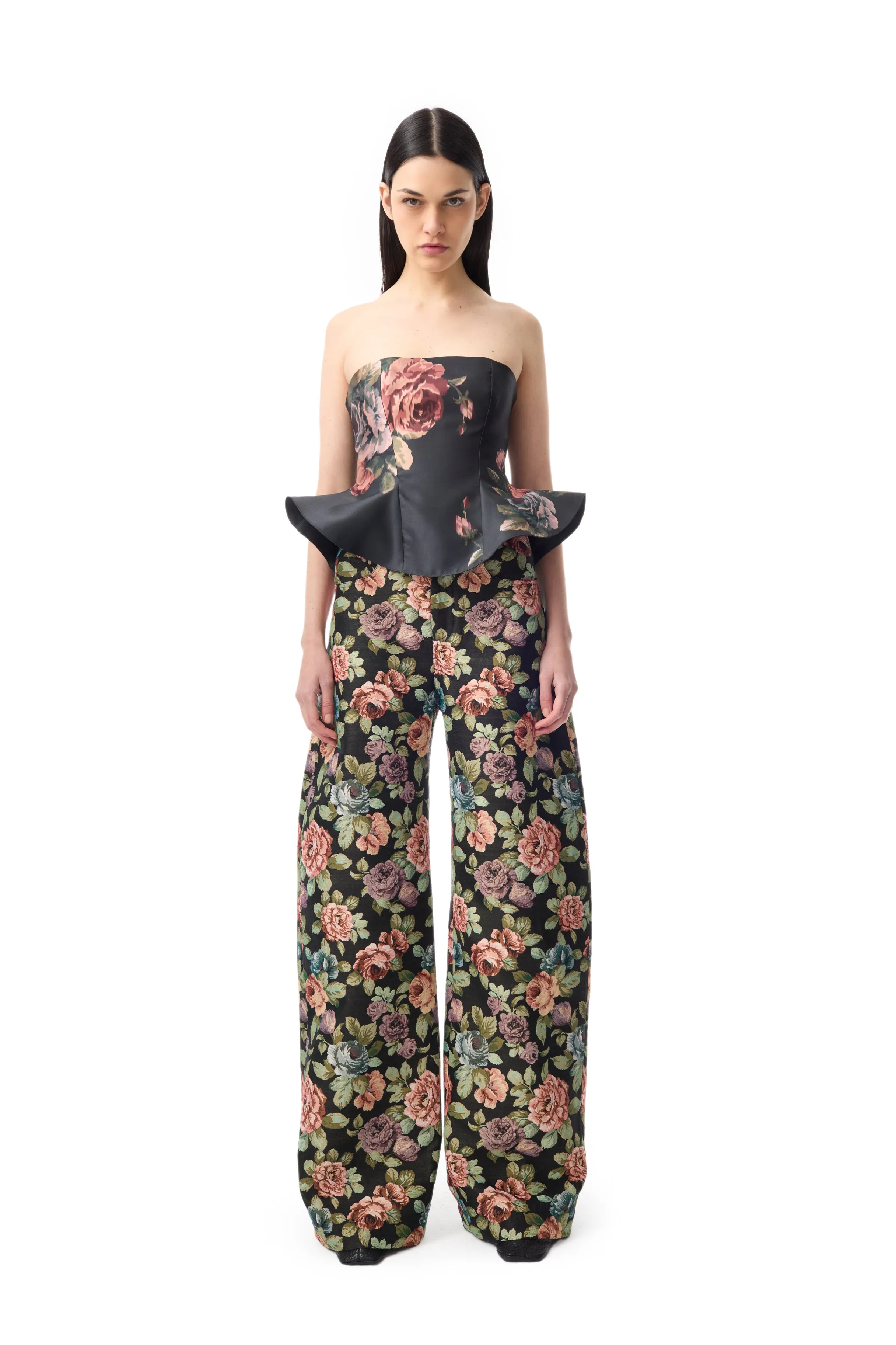 BLACK FLORAL BROCADE BOYFRIEND TROUSERS sold by Marques ’ Almeida