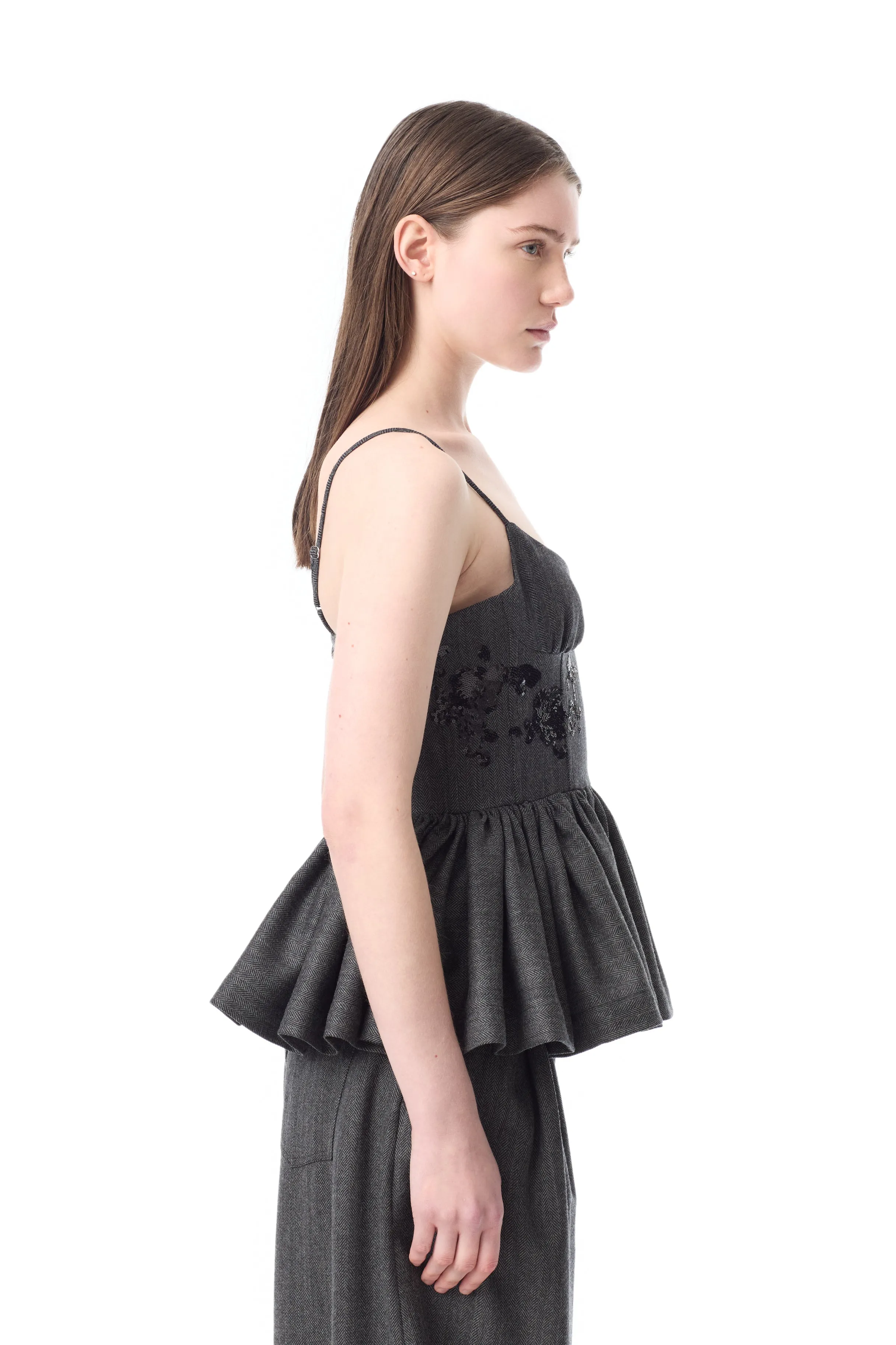 GREY HERRINGBONE WOOL CORSET TOP WITH SEQUIN EMBROIDERY sold by Marques ’ Almeida product image thumbnail 4