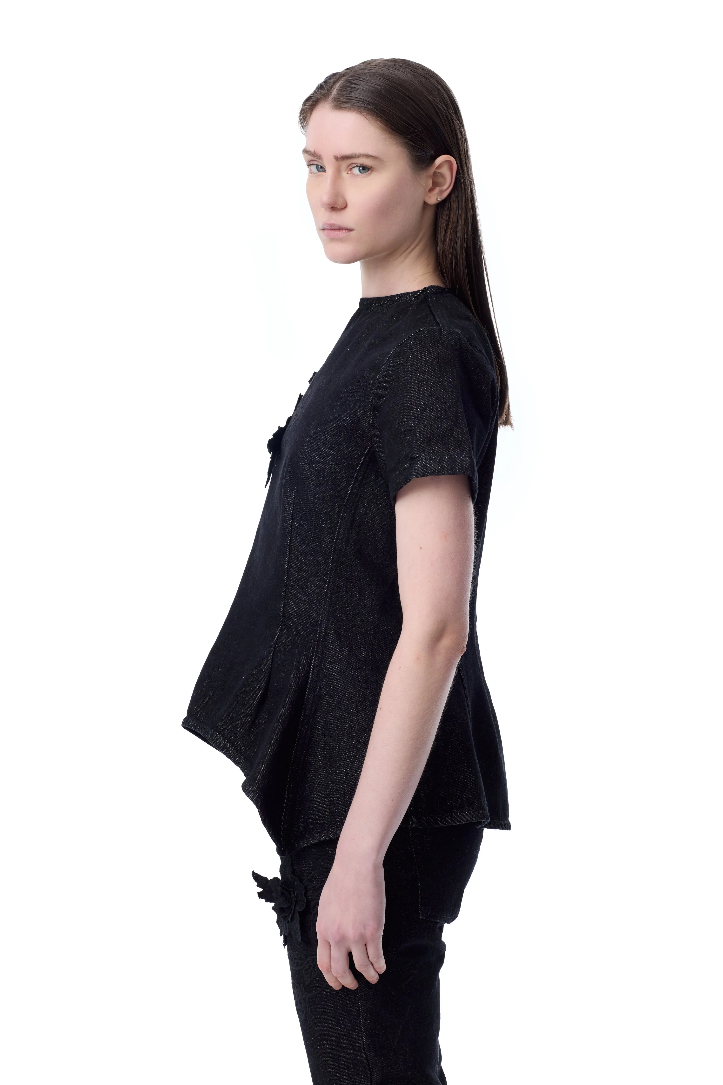BLACK DENIM CAP SLEEVE PEPLUM TOP sold by Marques ’ Almeida product image thumbnail 5