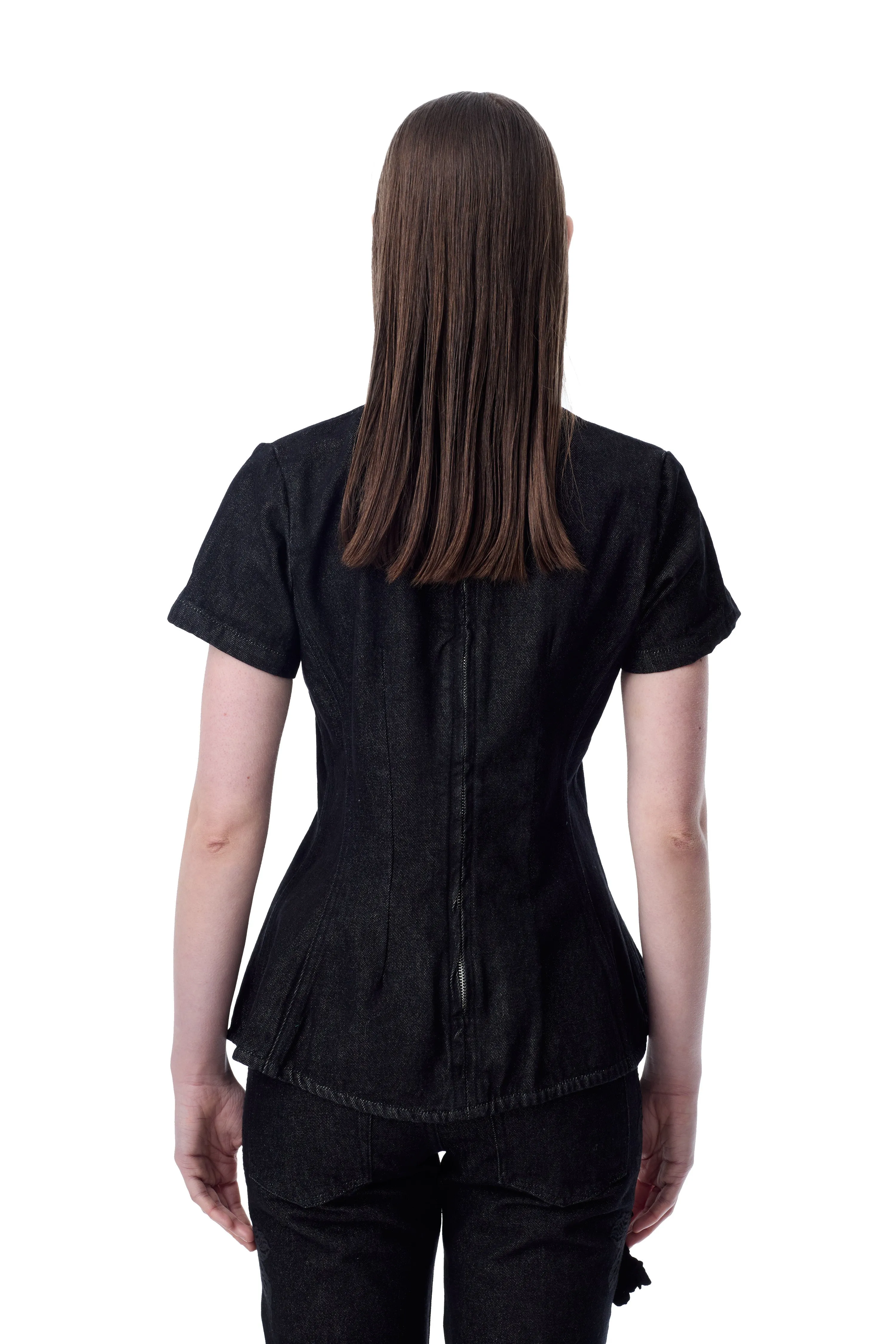 BLACK DENIM CAP SLEEVE PEPLUM TOP sold by Marques ’ Almeida product image thumbnail 3