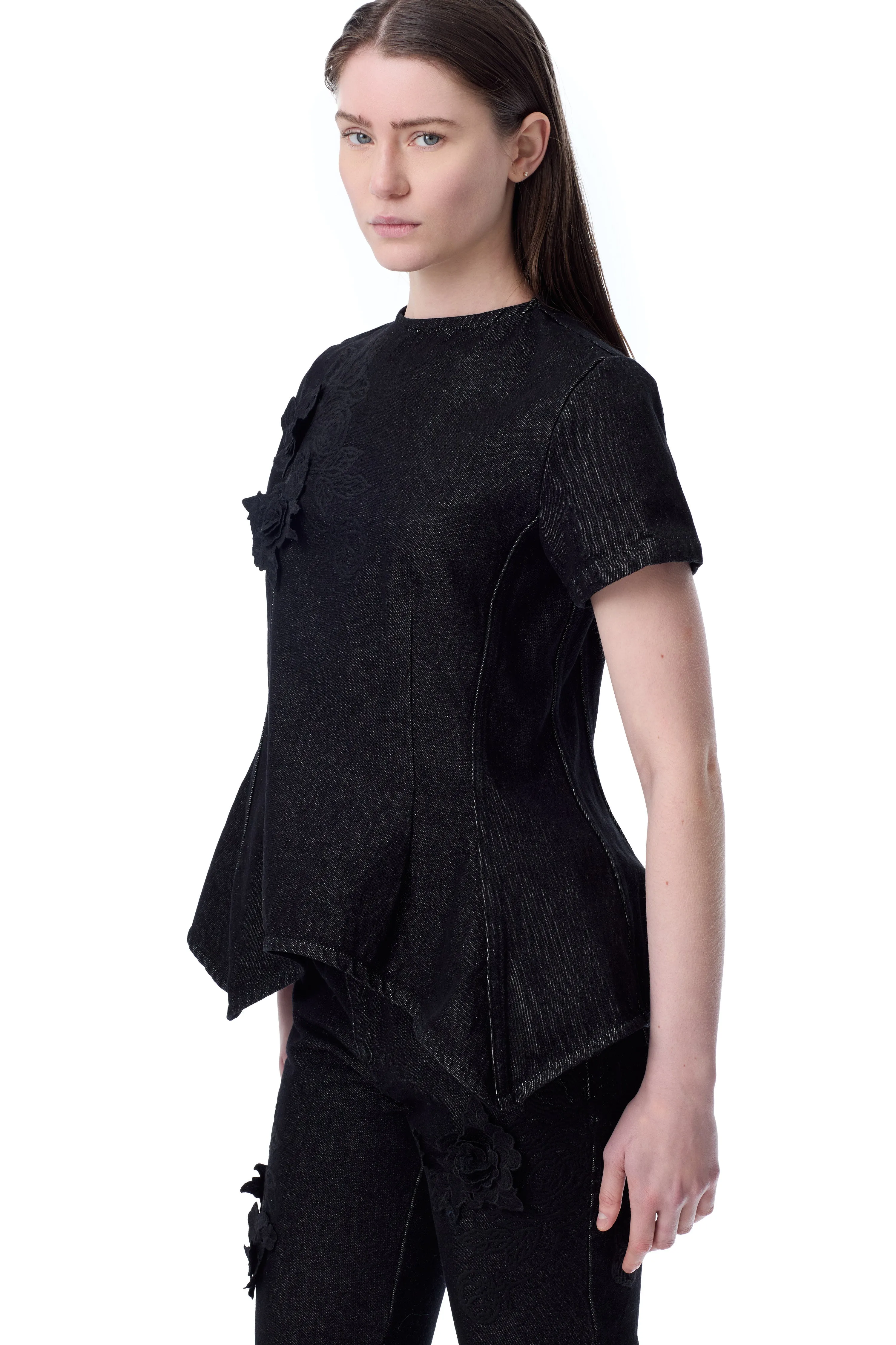 BLACK DENIM CAP SLEEVE PEPLUM TOP sold by Marques ’ Almeida product image thumbnail 4
