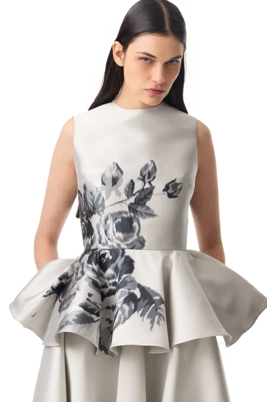 GREY FLOWER PRINTED PEPLUM TOP sold by Marques ’ Almeida