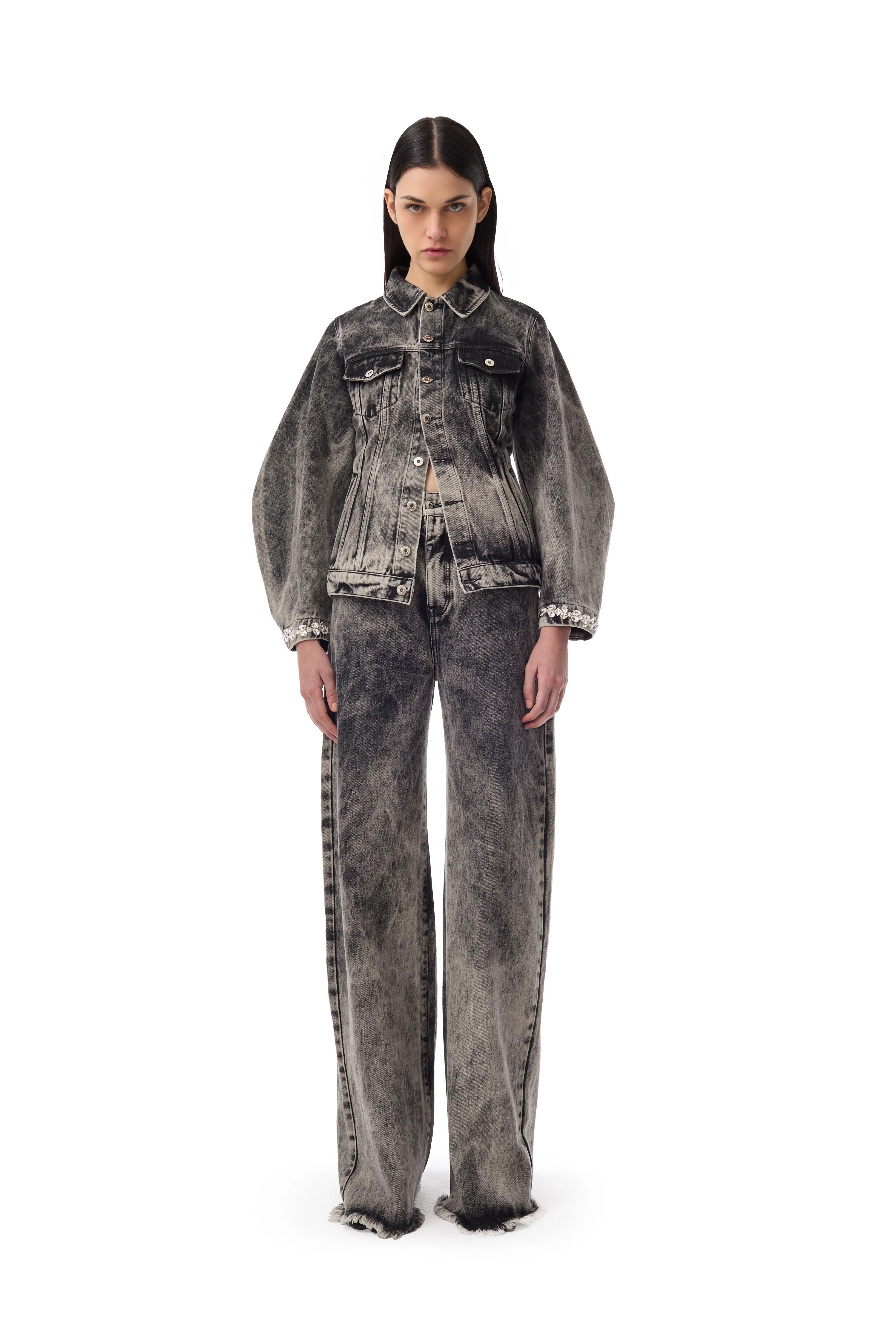 DENIM GREY ACID WASH EMBELLISHED FITTED JACKET sold by Marques ’ Almeida
