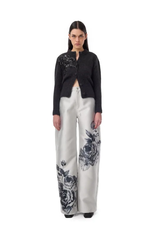 GREY FLOWER MIKADO BOYFRIEND TROUSERS sold by Marques ’ Almeida