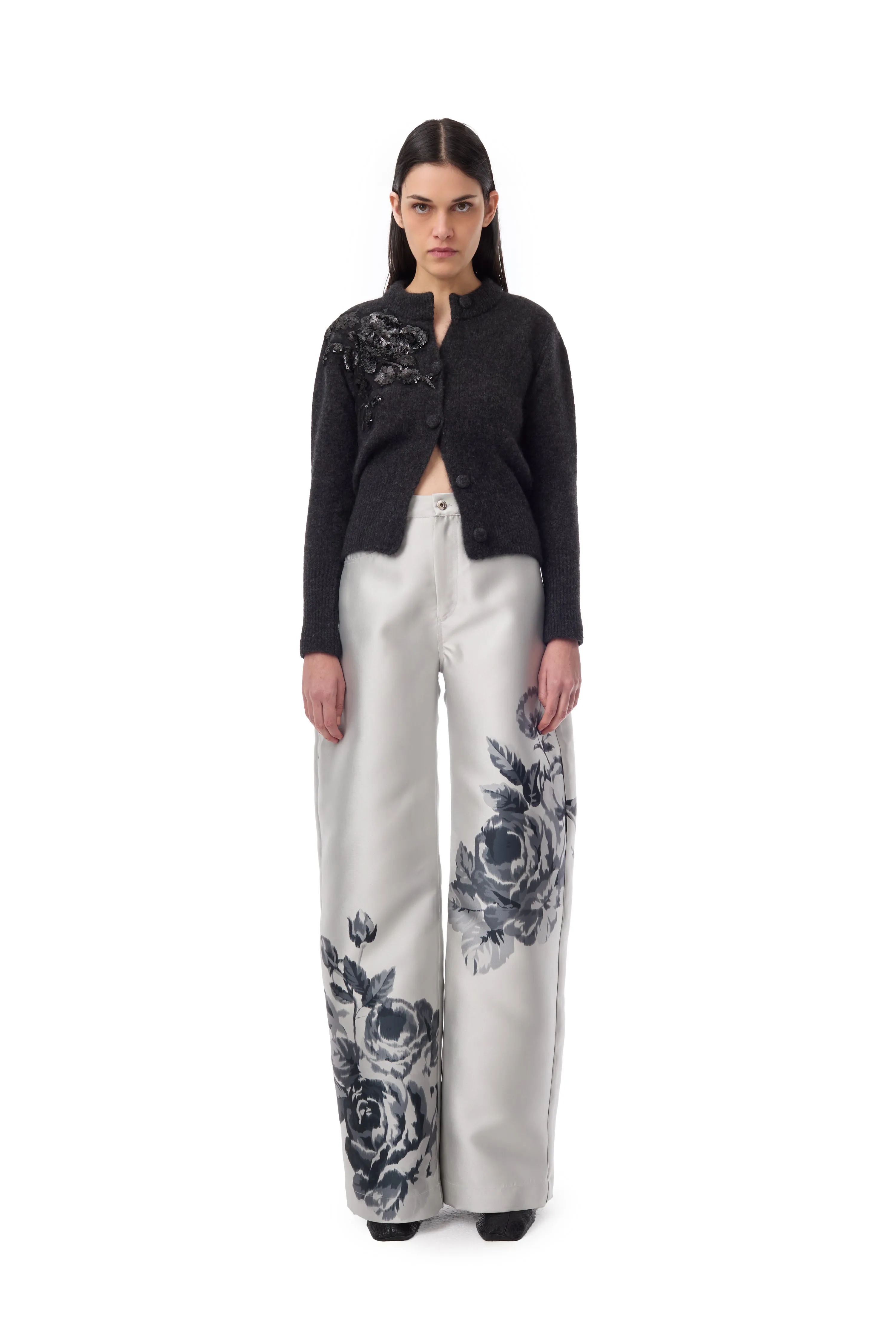 SILVER FLOWER MIKADO BOYFRIEND TROUSERS sold by Marques ’ Almeida