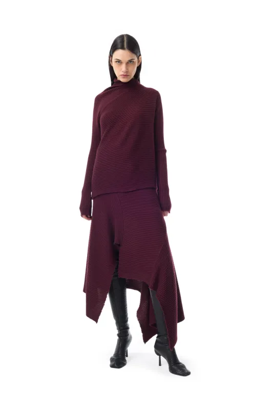 BURGUNDY MERINO DRAPED JUMPER made by Marques ’ Almeida