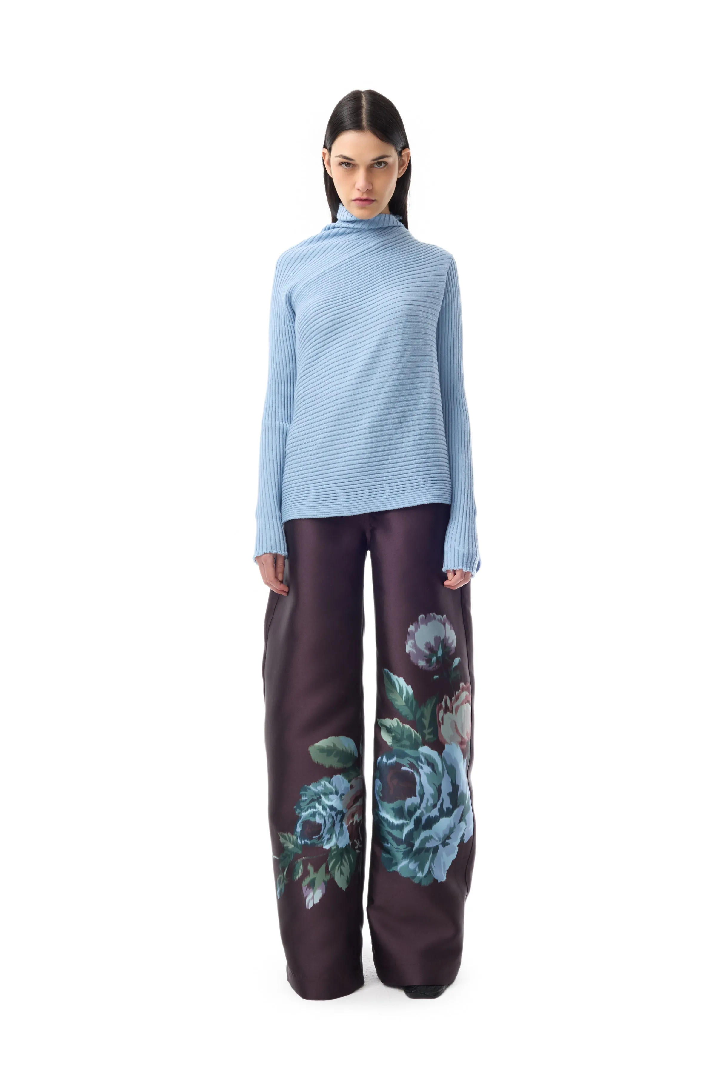 BURGUNDY FLOWER MIKADO BOYFRIEND TROUSERS sold by Marques ’ Almeida