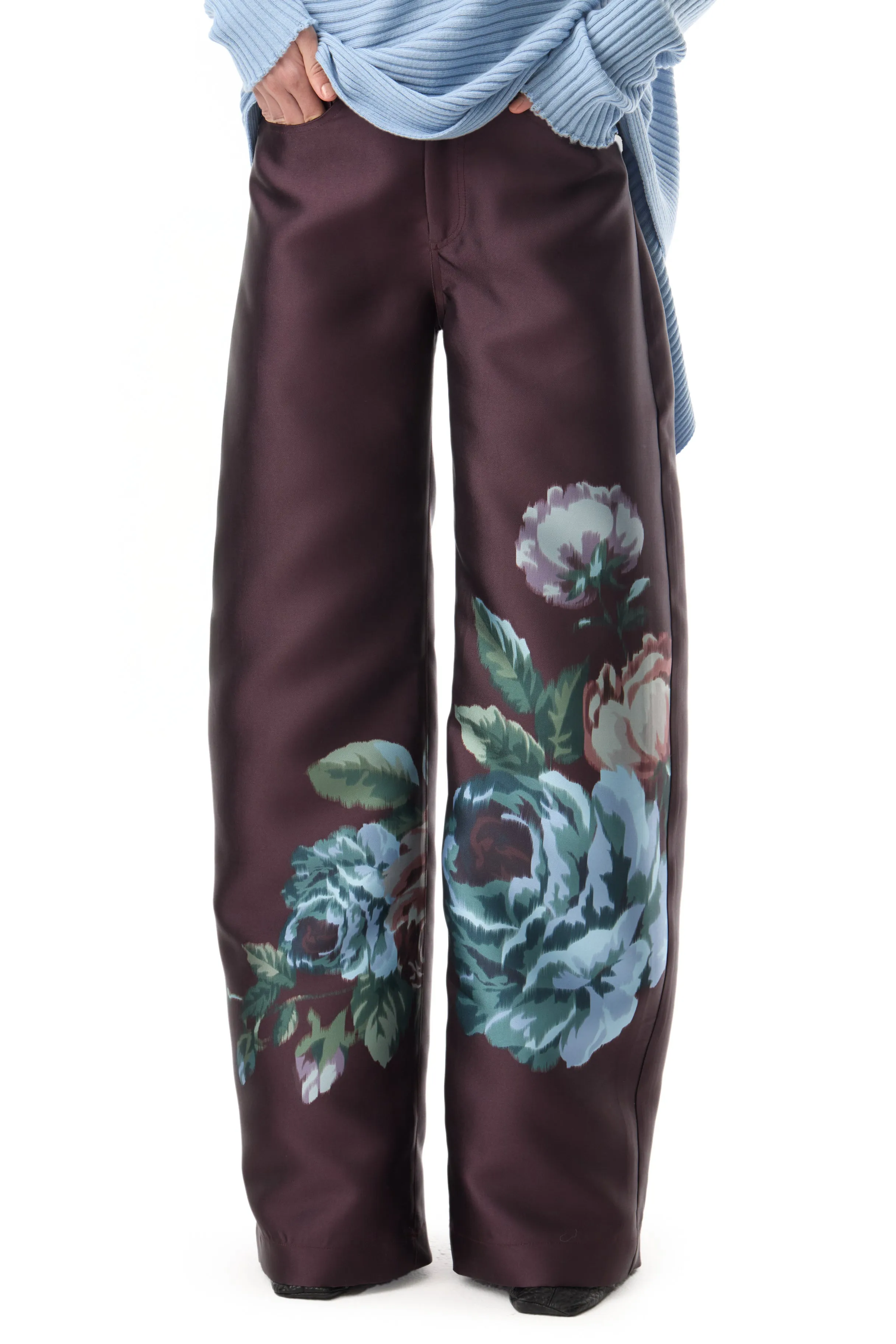 BURGUNDY FLOWER MIKADO BOYFRIEND TROUSERS sold by Marques ’ Almeida product image thumbnail 5