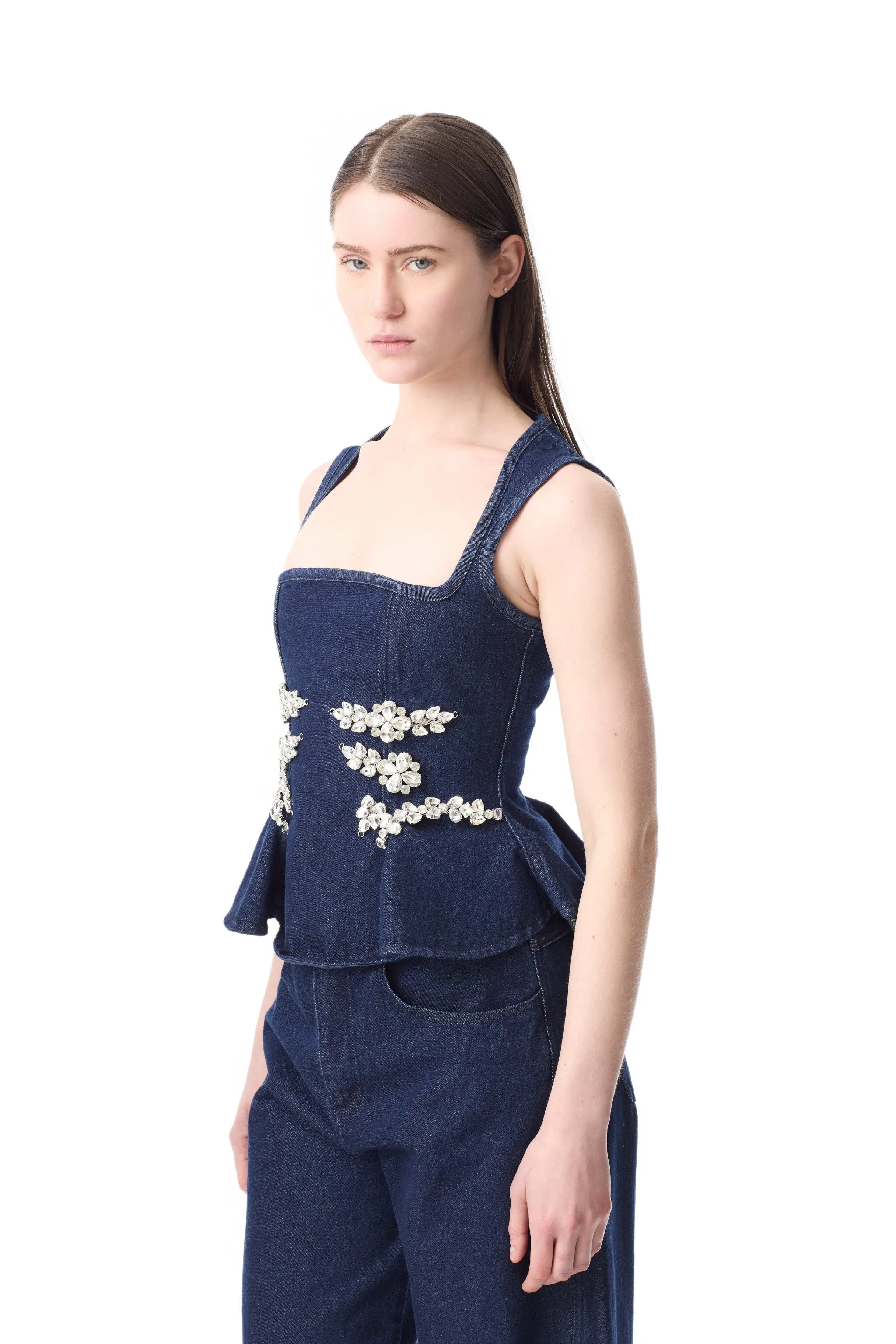 INDIGO EMBELLISHED SQUARE NECK CORSET TOP sold by Marques ’ Almeida product image thumbnail 3