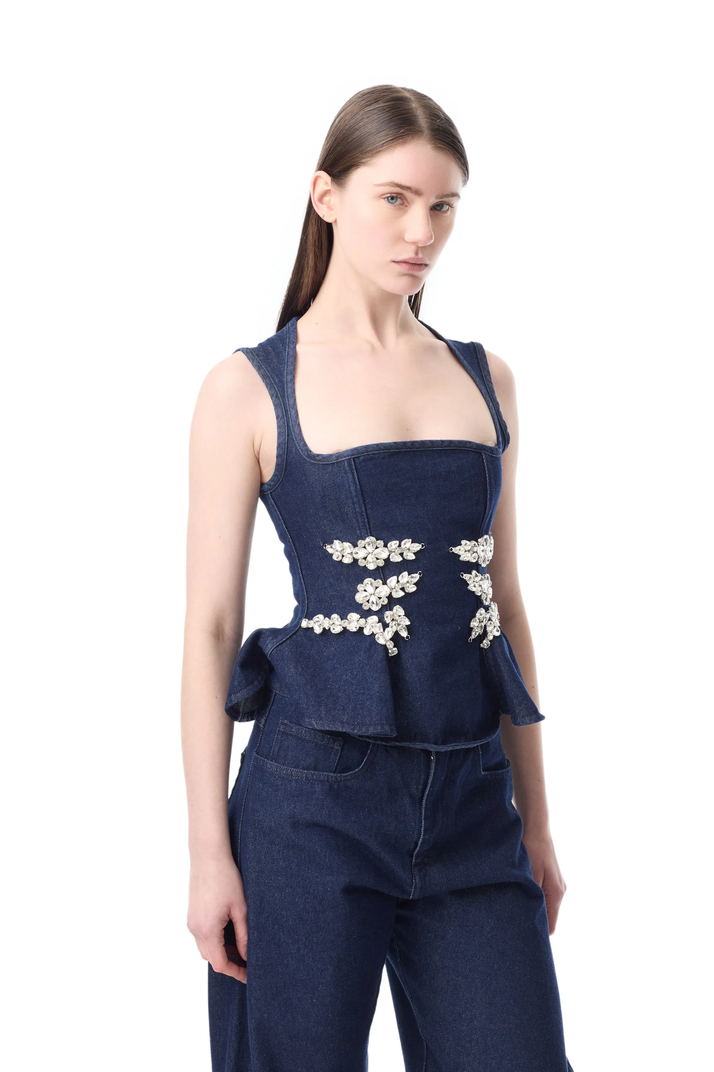 INDIGO EMBELLISHED SQUARE NECK CORSET TOP sold by Marques ’ Almeida product image thumbnail 5