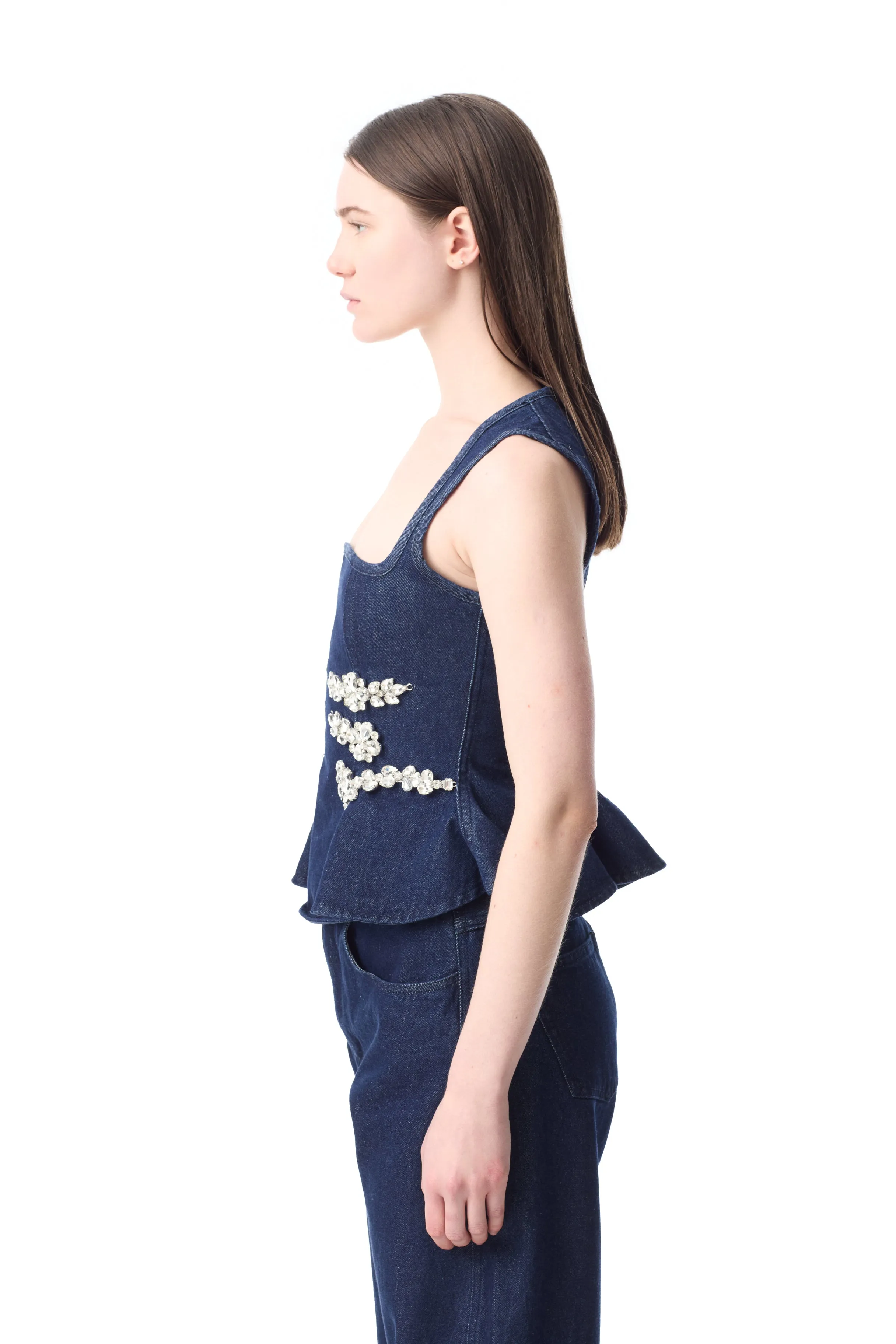 INDIGO EMBELLISHED SQUARE NECK CORSET TOP sold by Marques ’ Almeida product image thumbnail 4