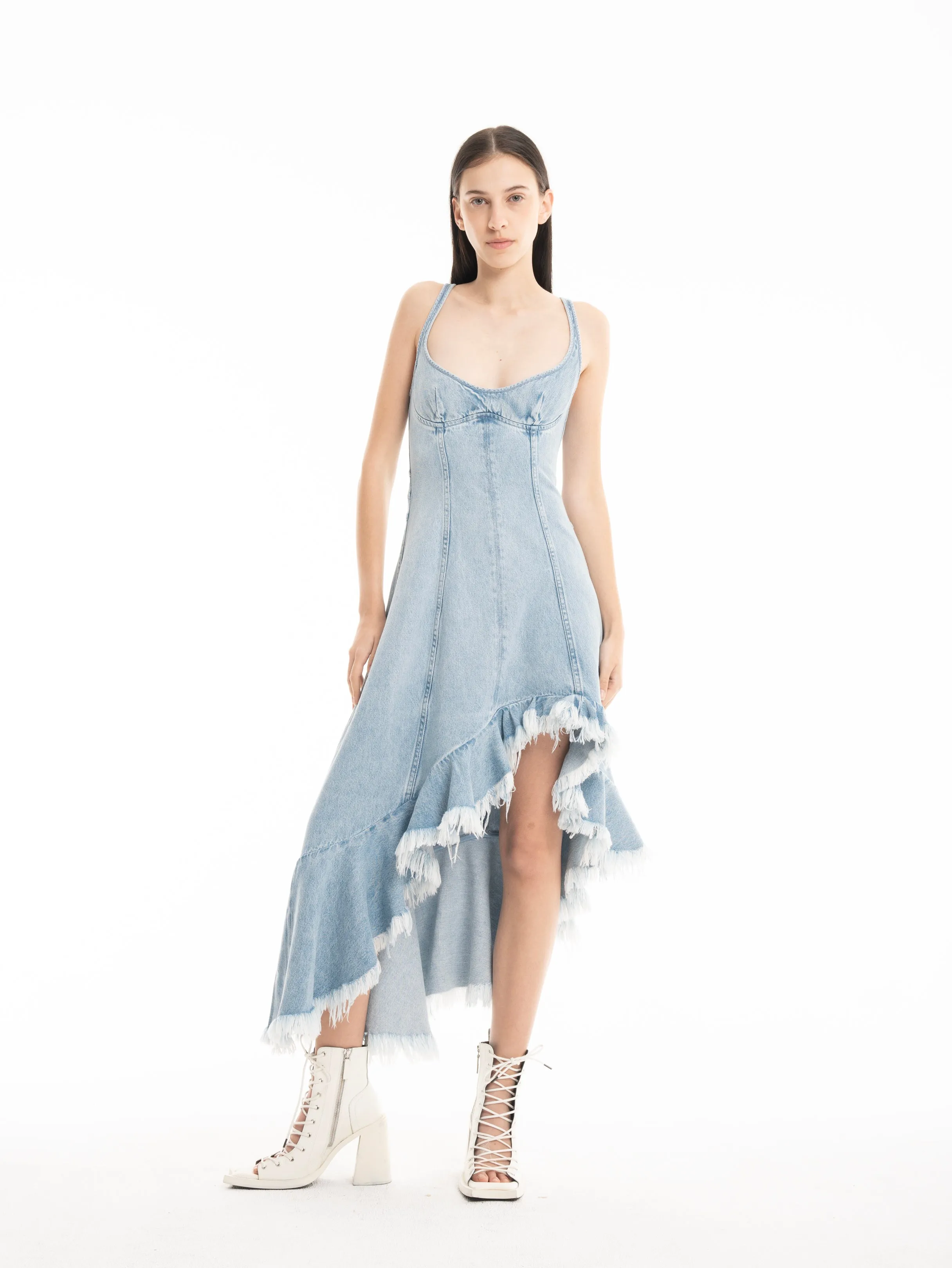 LIGHT BLUE DENIM DRESS WITH ASYMMETRIC PEPLUM HEM sold by Marques ’ Almeida product image thumbnail 4
