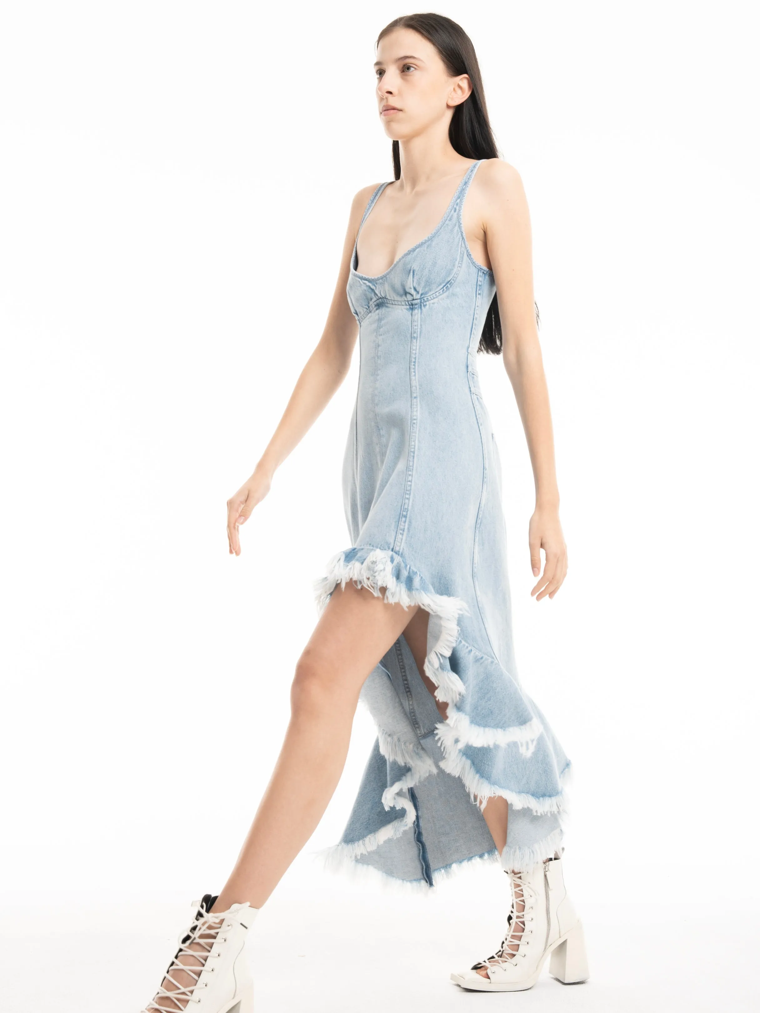 LIGHT BLUE DENIM DRESS WITH ASYMMETRIC PEPLUM HEM sold by Marques ’ Almeida product image thumbnail 5