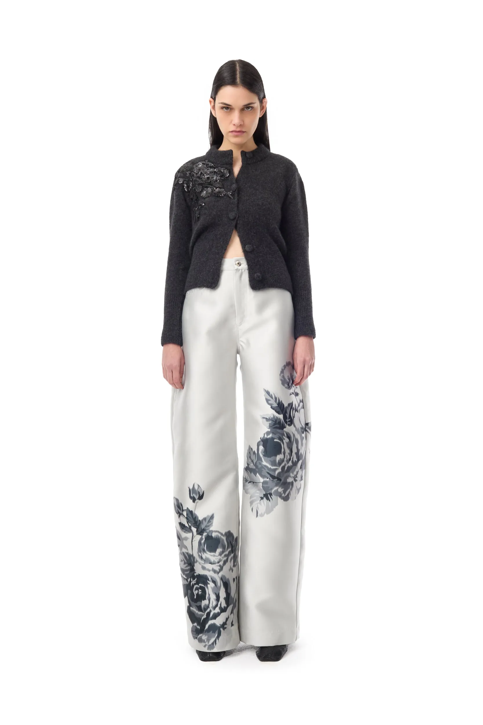 ANTRACITE KNIT CARDIGAN WITH EMBELLISHMENT sold by Marques ’ Almeida