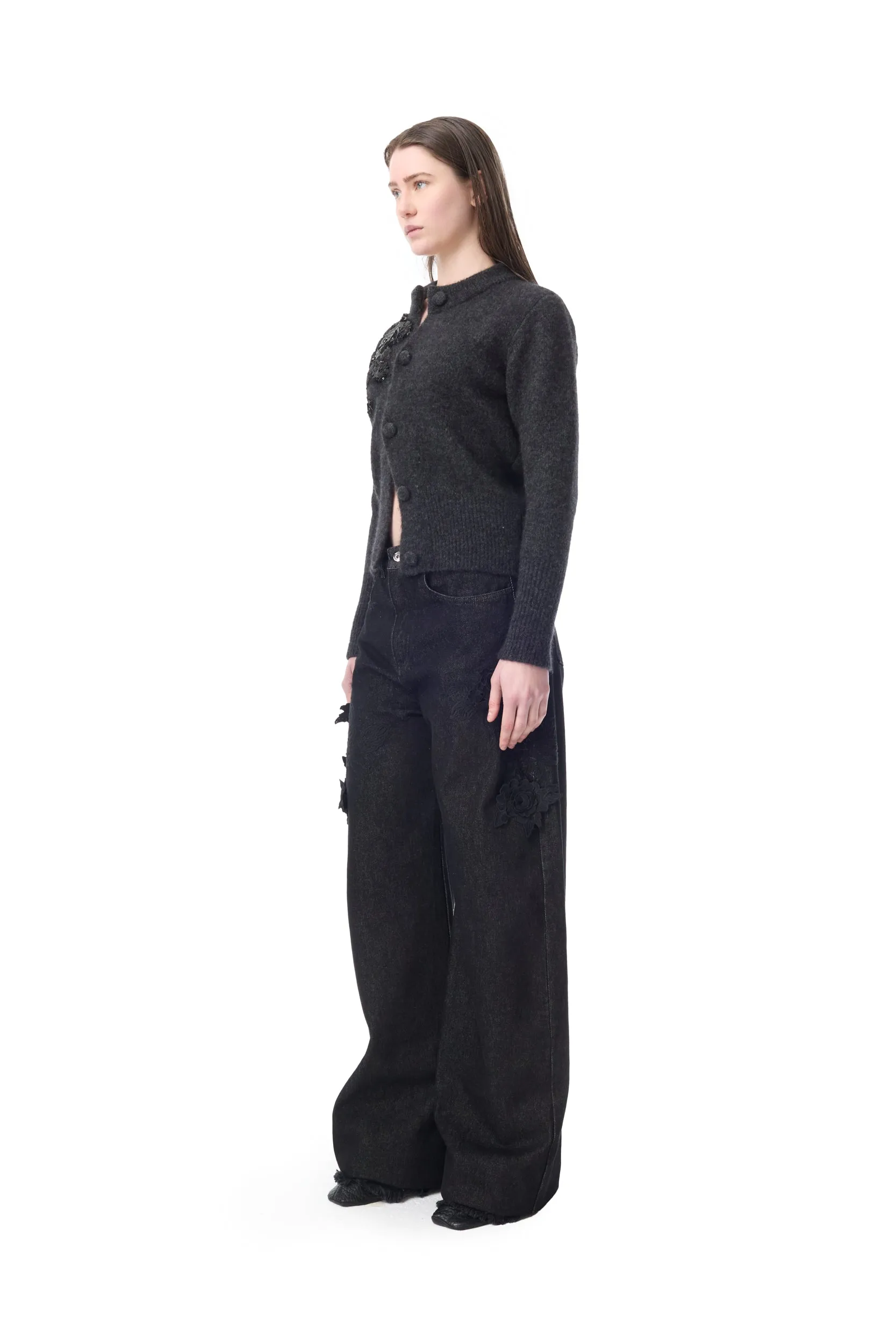EMBROIDERED BLACK DENIM BOYFRIEND TROUSERS sold by Marques ’ Almeida product image thumbnail 3