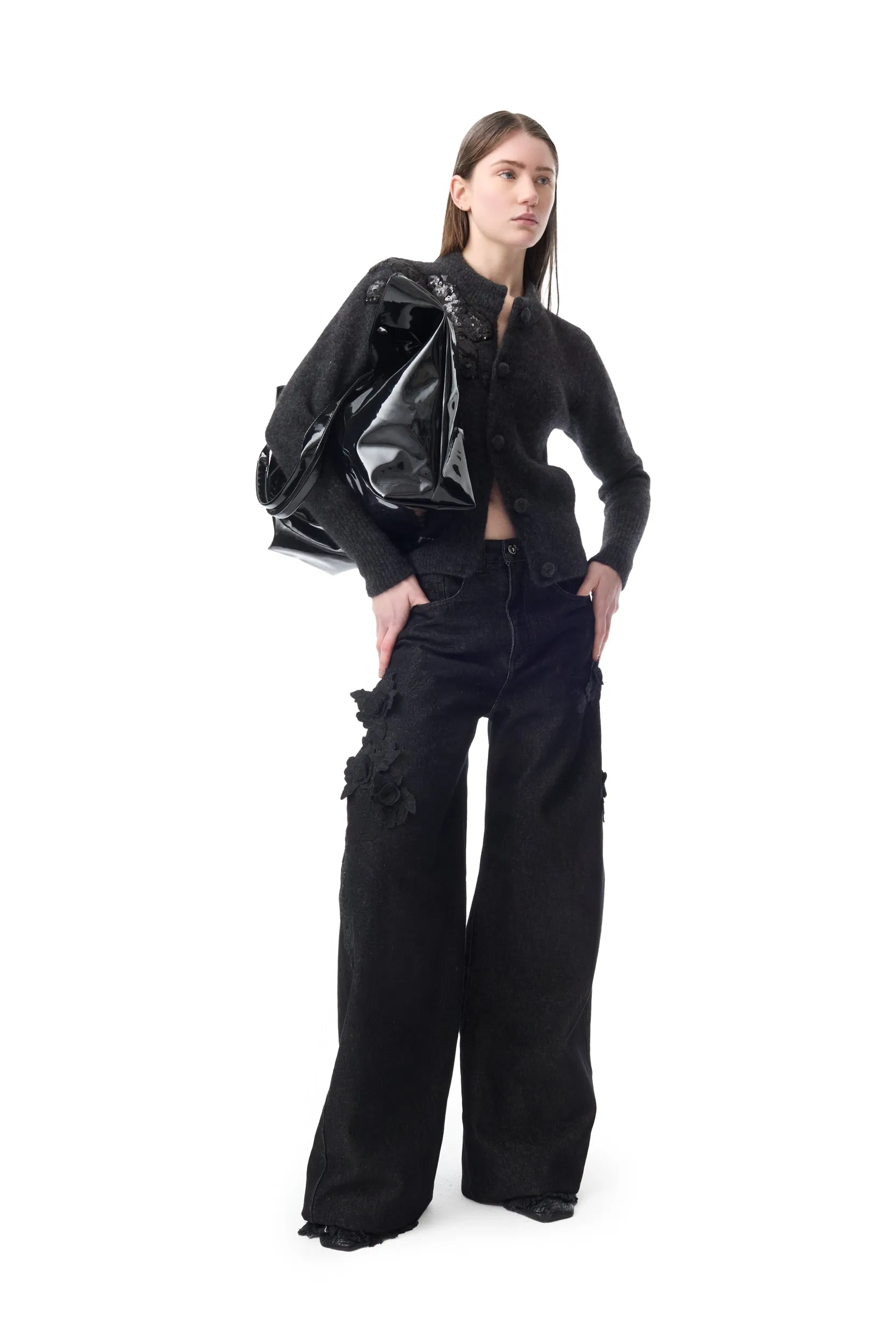 EMBROIDERED BLACK DENIM BOYFRIEND TROUSERS sold by Marques ’ Almeida product image thumbnail 5