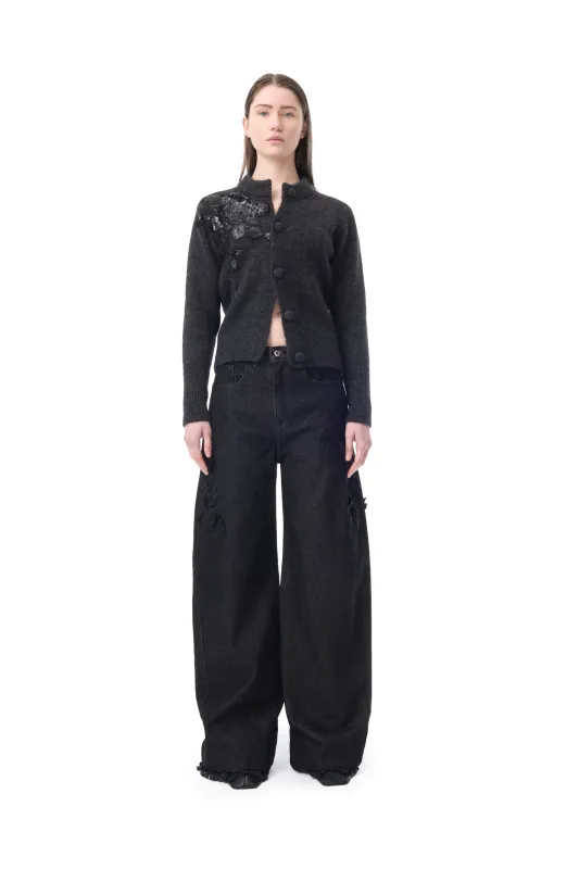 EMBROIDERED BLACK DENIM BOYFRIEND TROUSERS made by Marques ’ Almeida