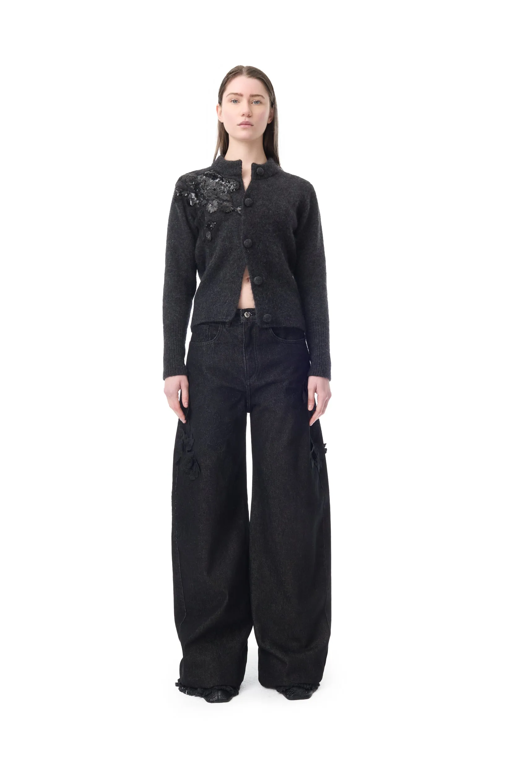 EMBROIDERED BLACK DENIM BOYFRIEND TROUSERS sold by Marques ’ Almeida