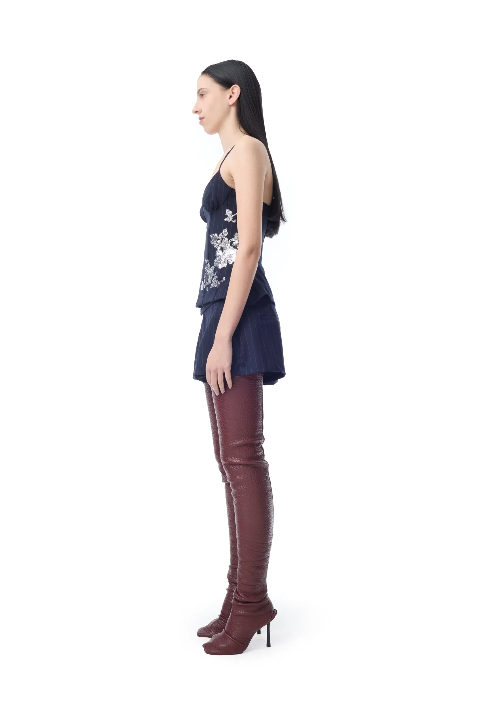 NAVY PINSTRIPE CORSET TOP WITH EMBROIDERY sold by Marques ’ Almeida product image thumbnail 4